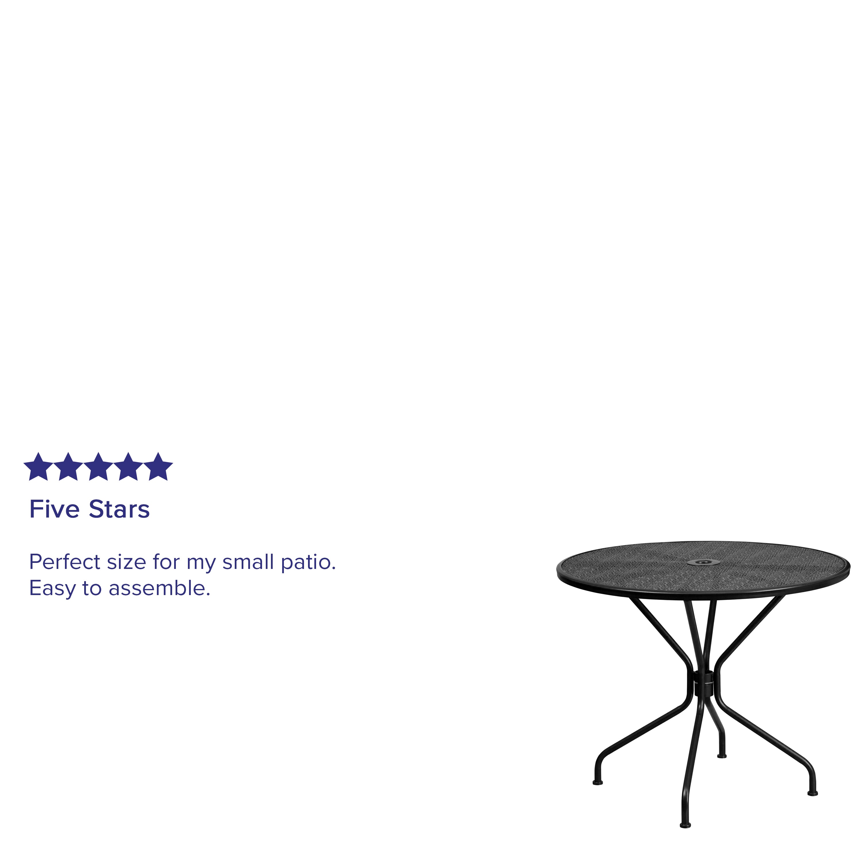 Oia Commercial Grade 35.25" Round Black Indoor-Outdoor Steel Patio Table with Umbrella Hole