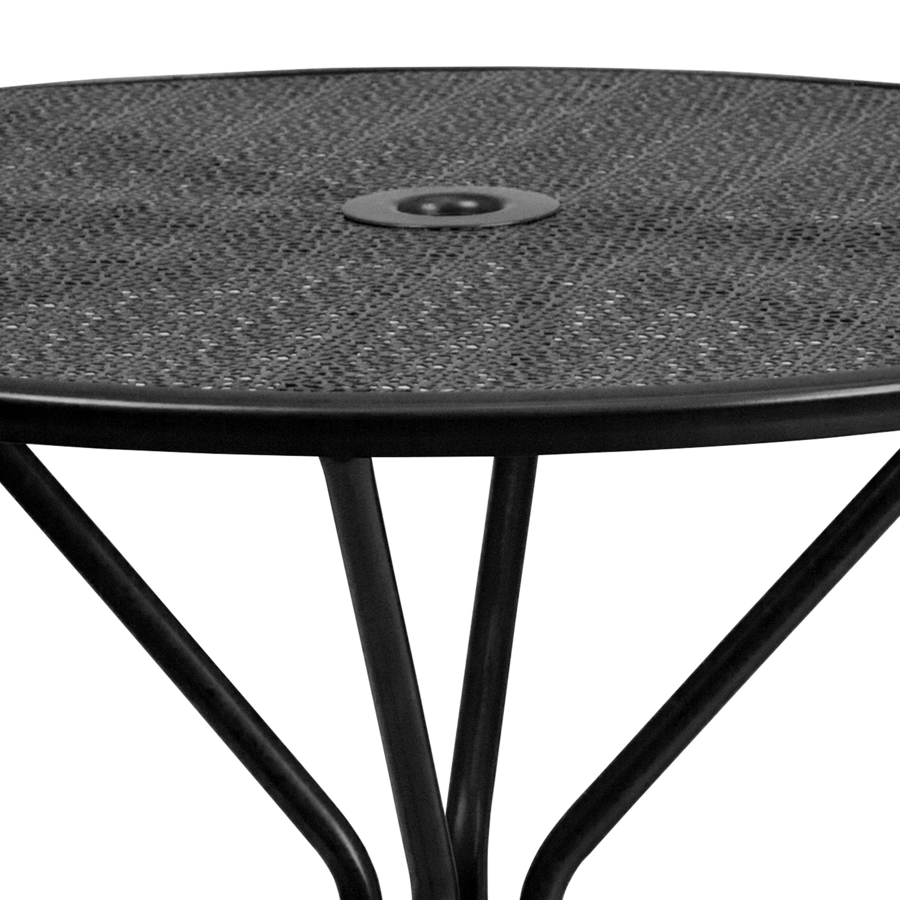 Oia Commercial Grade 35.25" Round Black Indoor-Outdoor Steel Patio Table with Umbrella Hole