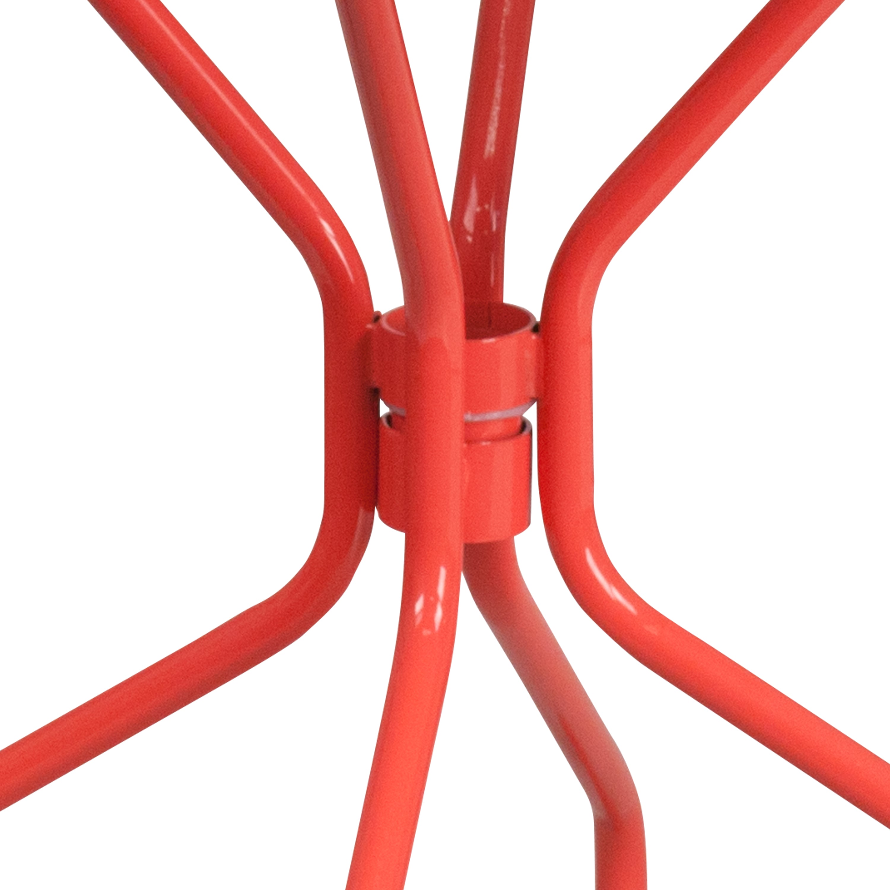 Oia Commercial Grade 35.25" Round Coral Indoor-Outdoor Steel Patio Table with Umbrella Hole