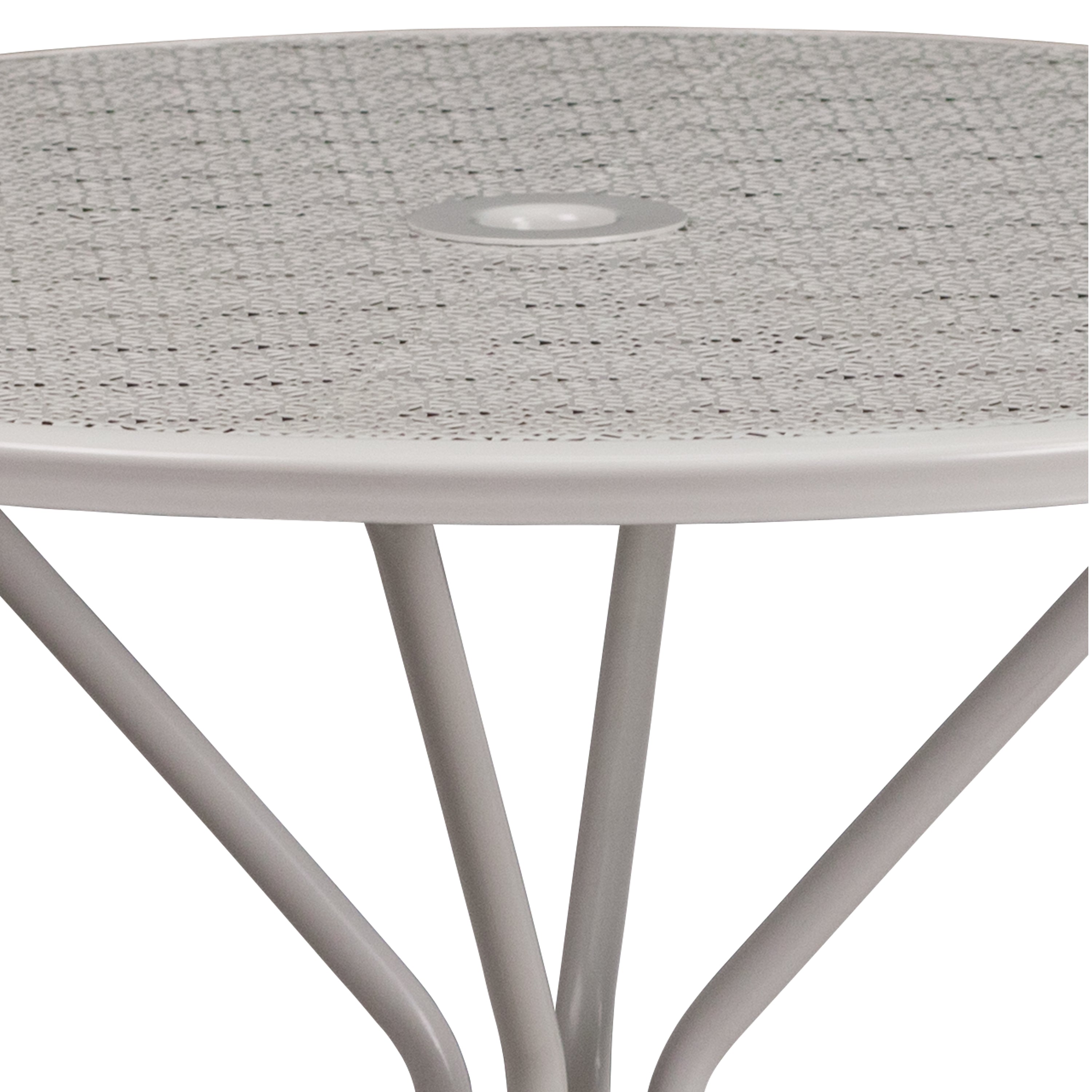 Oia Commercial Grade 35.25" Round Light Gray Indoor-Outdoor Steel Patio Table with Umbrella Hole