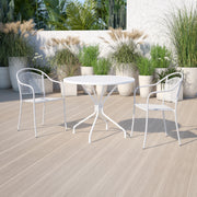 Oia Commercial Grade 35.25" Round White Indoor-Outdoor Steel Patio Table with Umbrella Hole