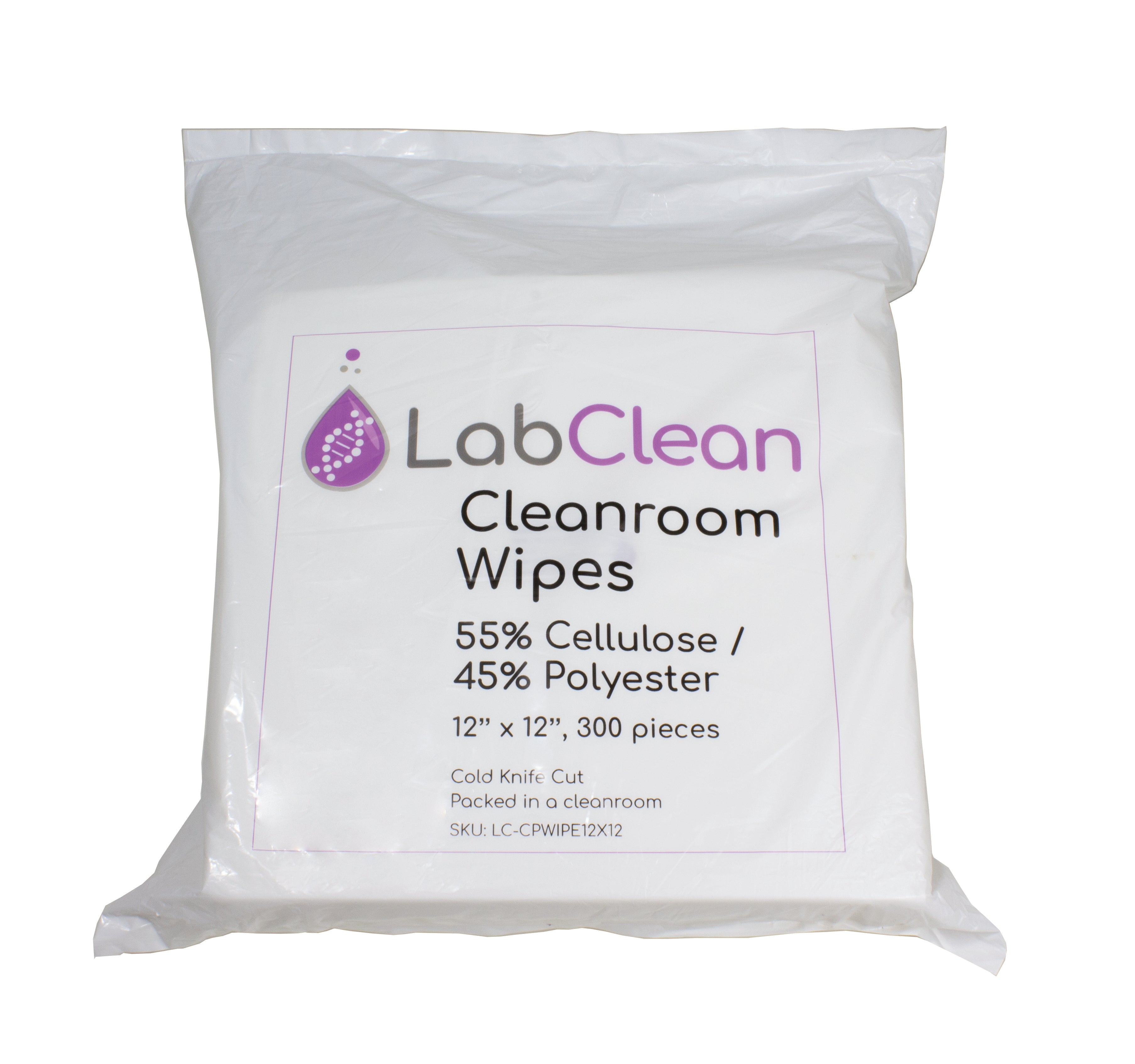 United Scientific® Labclean™ Cleanroom Wipes, 55% Cellulose / 45% Polyester, 12” X 12”, 300/Pack