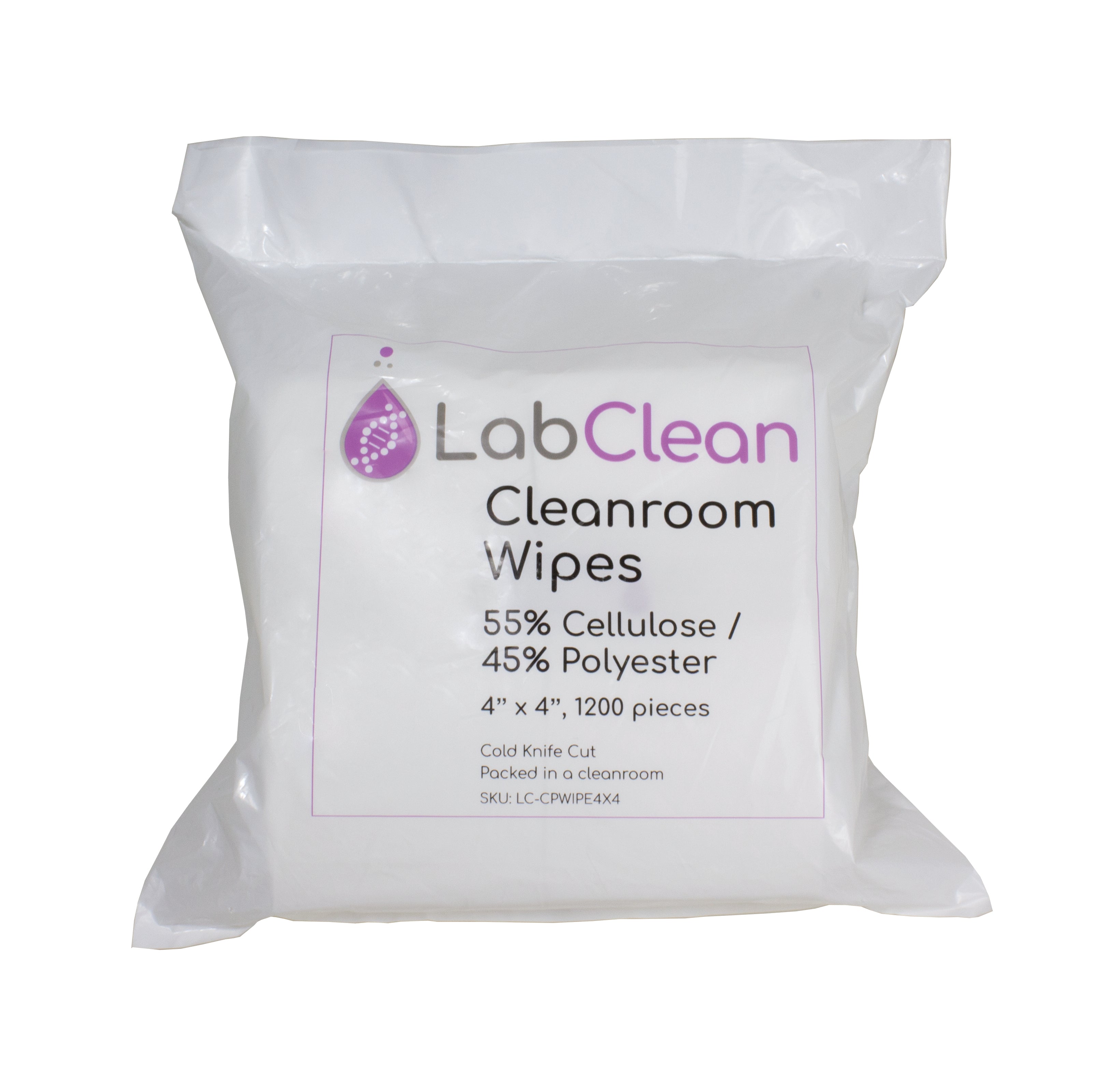 United Scientific® Labclean™ Cleanroom Wipes, 55% Cellulose / 45% Polyester, 4” X 4”, 1200/Pack