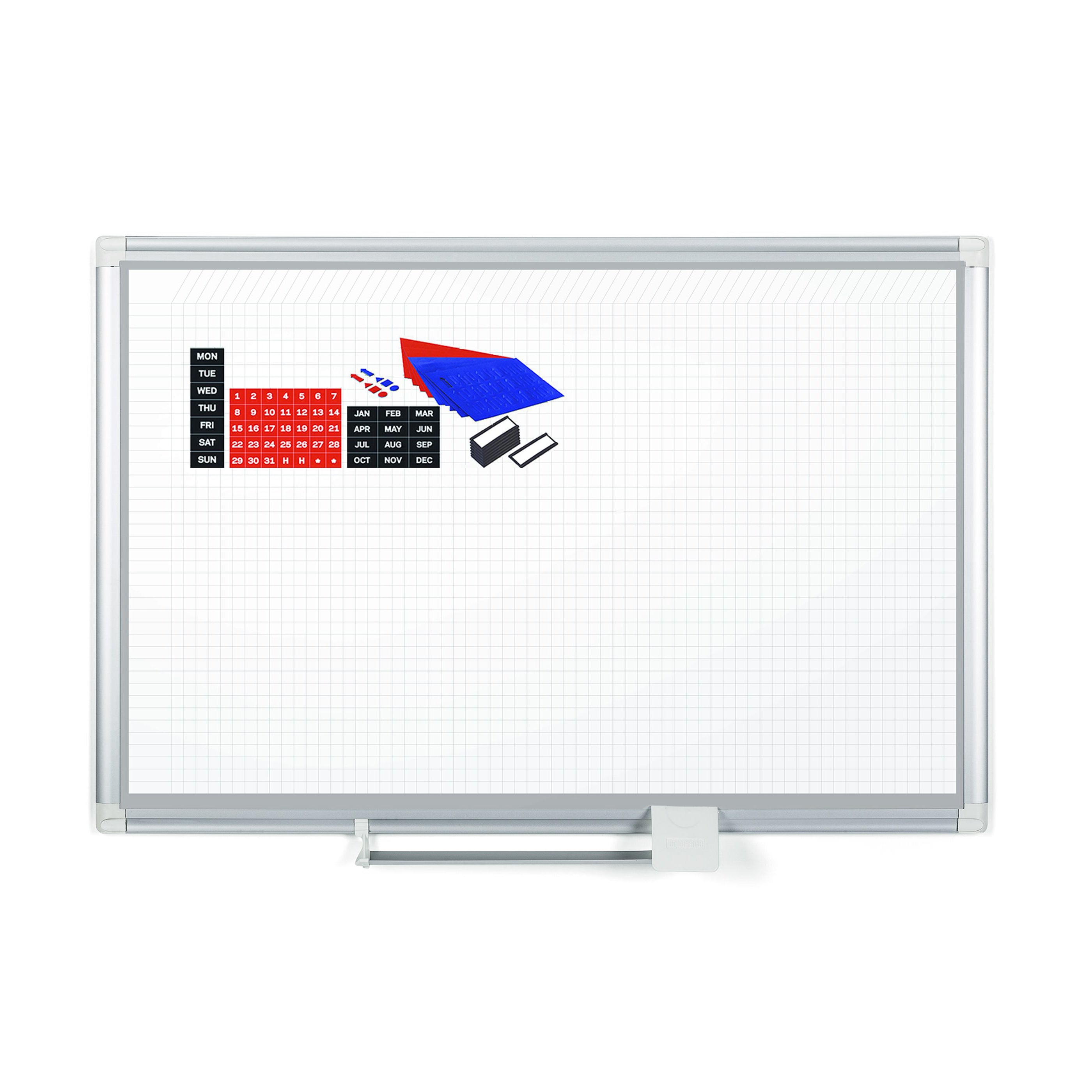 MasterVision  General Format Magnetic Platinum Plus Porcelain Grid Planner 48x72", Aluminum Frame with accessory Kit