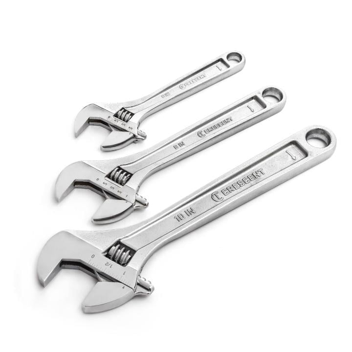 Adjustable Wrench Set, Satin Chrome with Polished Face, 3 Pc