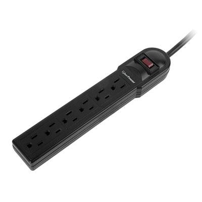 CyberPower CSB606 Essential 6 - Outlet Surge with 900 J - Clamping Voltage 800V, 6 Ft, NEMA 5-15P, 15 Amp, EMI/RFI Filtration, Black - CSB606