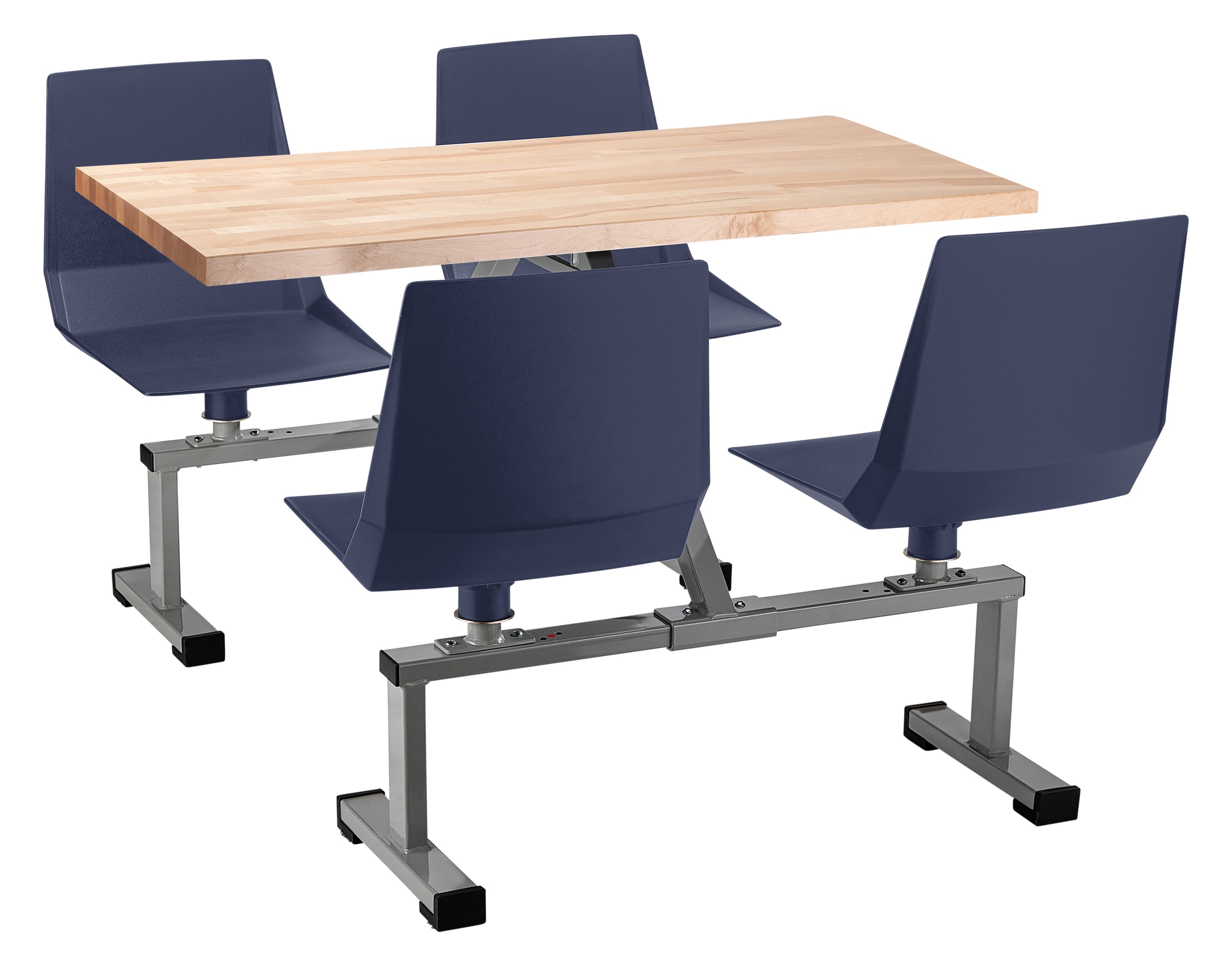 NPS® Cluster Swivel Booth, 24"x48", Butcherblock Top, Seat Color: Navy, Frame Color: Soft Grey  (Specify Laminate Color)
