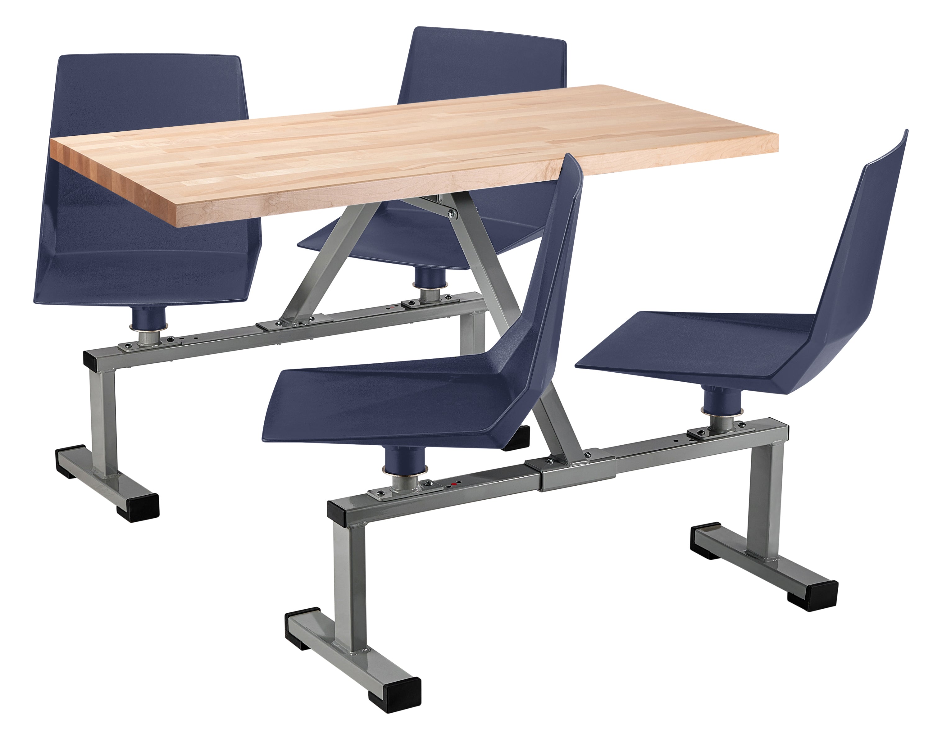 NPS® Cluster Swivel Booth, 24"x48", Butcherblock Top, Seat Color: Navy, Frame Color: Soft Grey  (Specify Laminate Color)