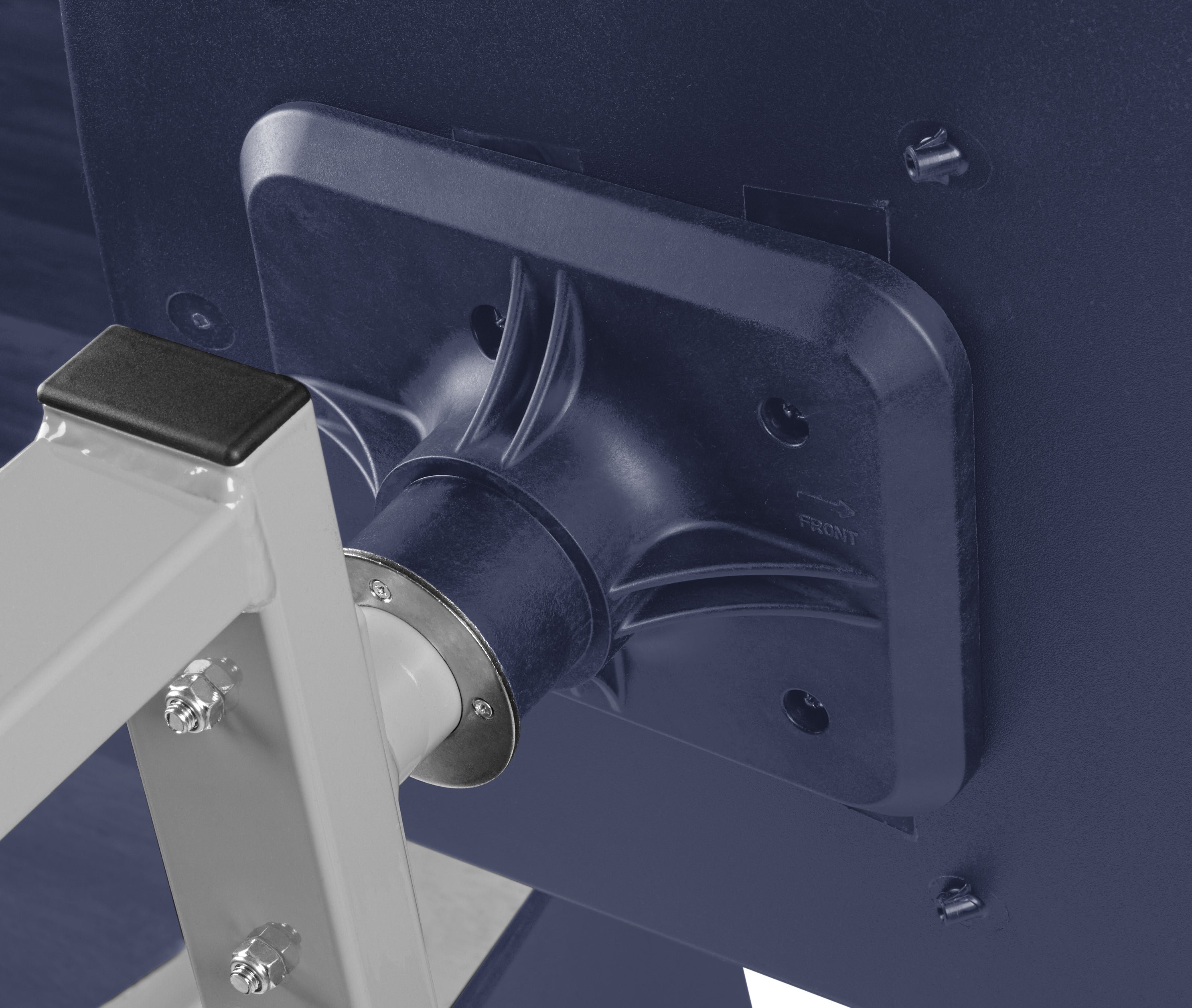 NPS® Cluster Swivel Booth, 24"x48", Butcherblock Top, Seat Color: Navy, Frame Color: Soft Grey  (Specify Laminate Color)