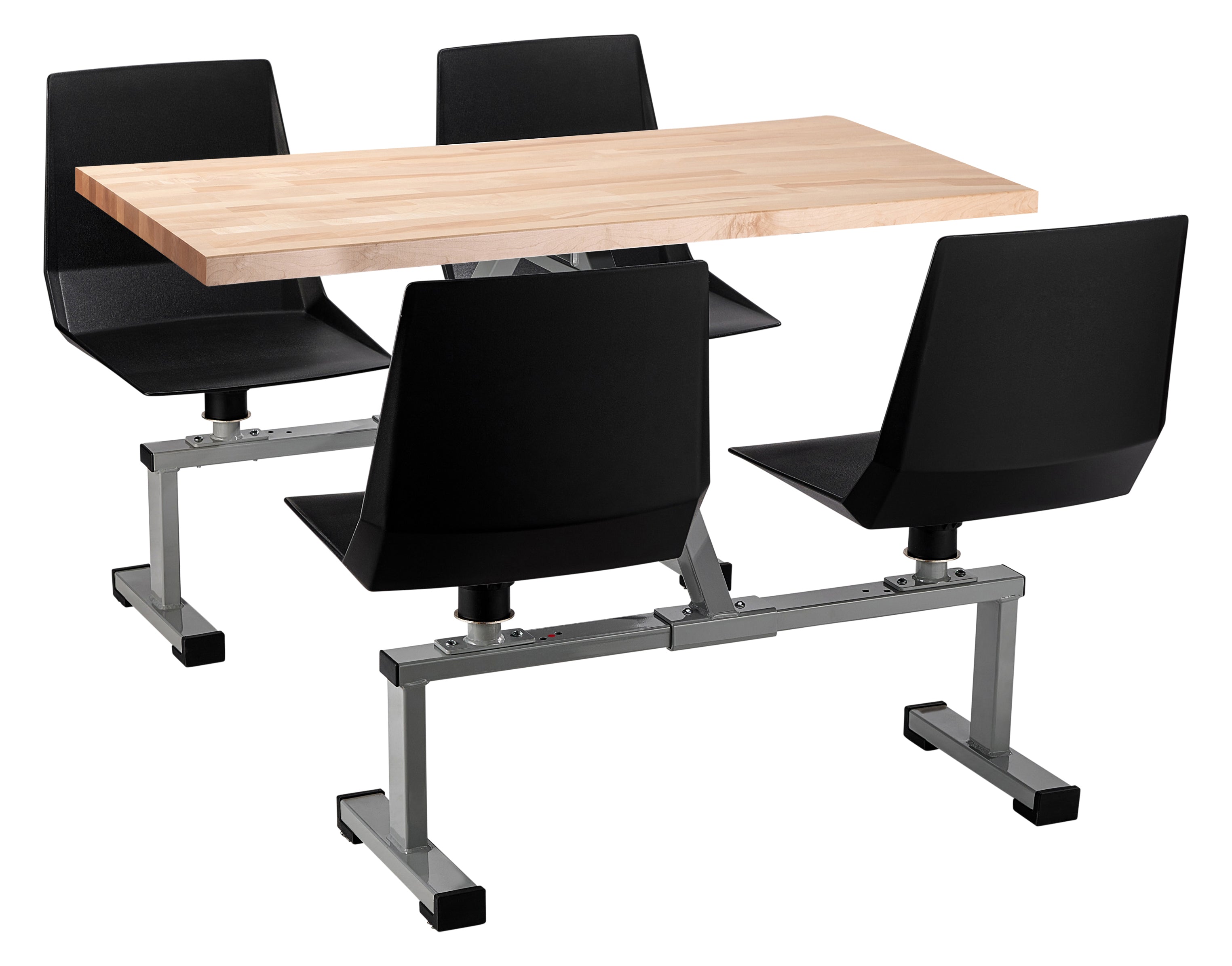NPS® Cluster Swivel Booth, 24"x48", Butcherblock Top, Seat Color: Black, Frame Color: Soft Grey  (Specify Laminate Color)