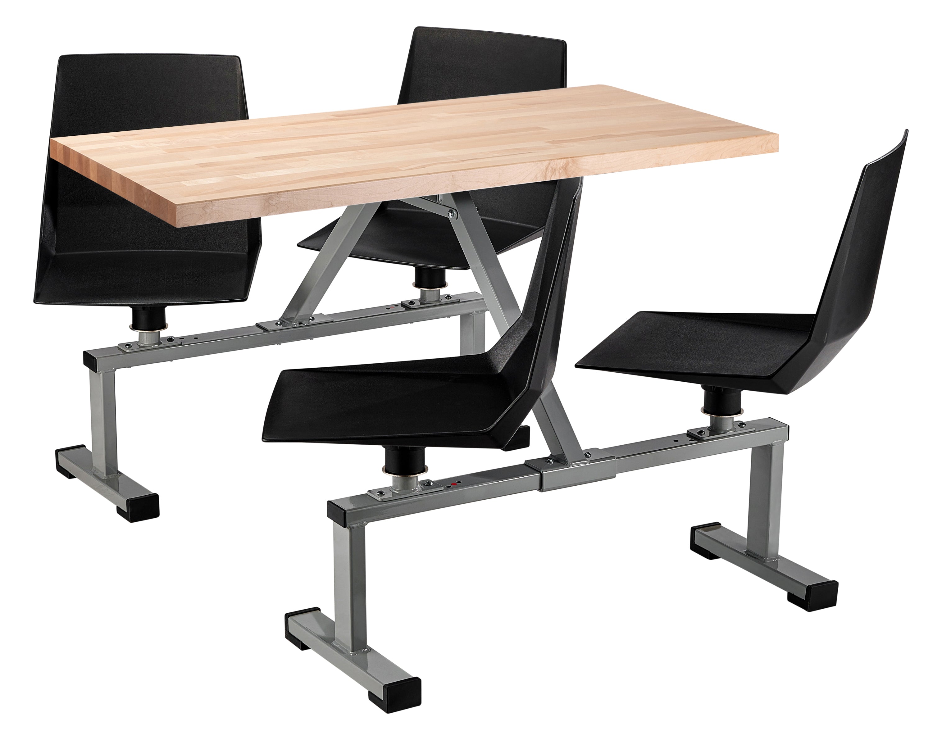 NPS® Cluster Swivel Booth, 24"x48", Butcherblock Top, Seat Color: Black, Frame Color: Soft Grey  (Specify Laminate Color)