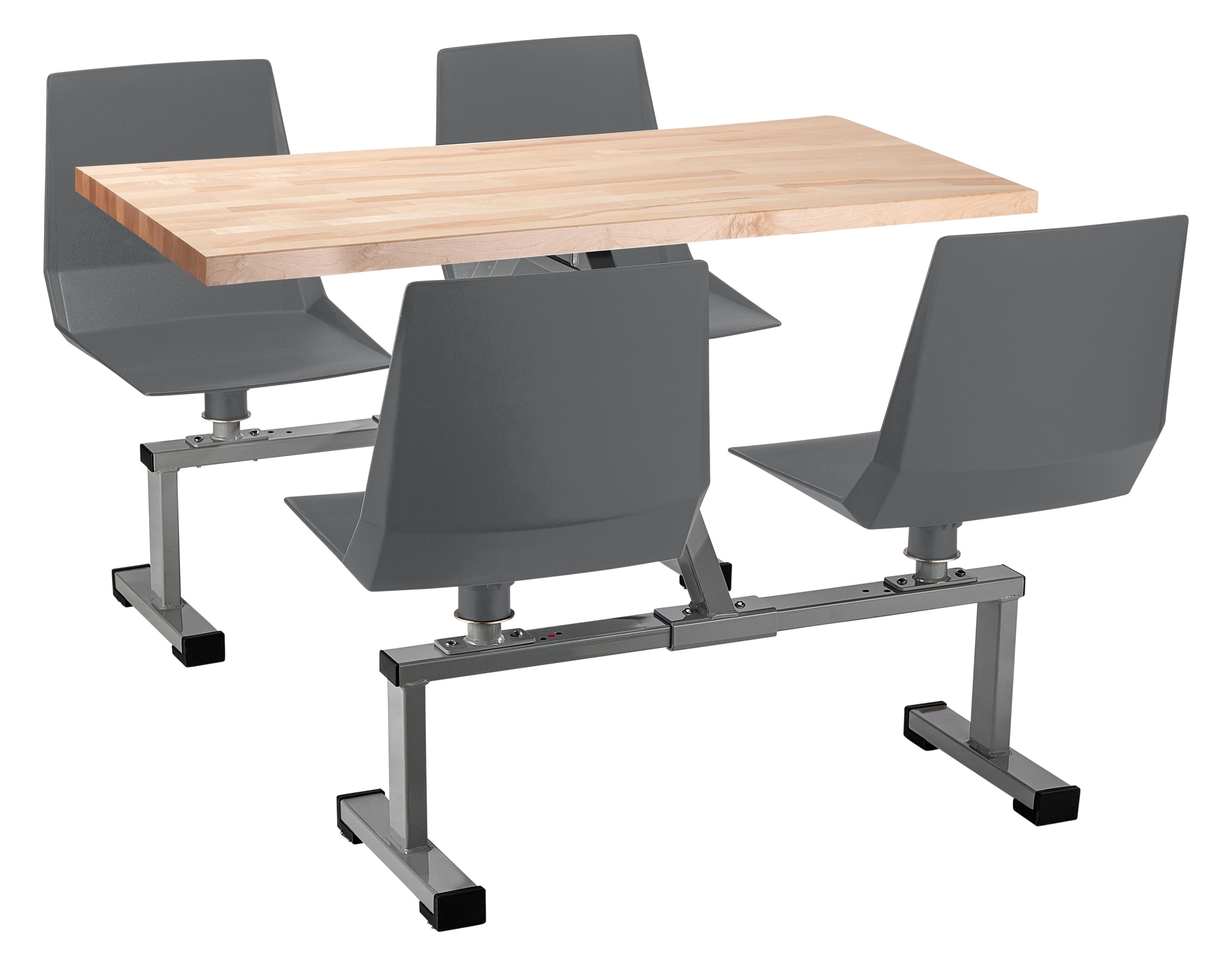 NPS® Cluster Swivel Booth, 24"x48", Butcherblock Top, Seat Color: Charcoal, Frame Color: Soft Grey  (Specify Laminate Color)