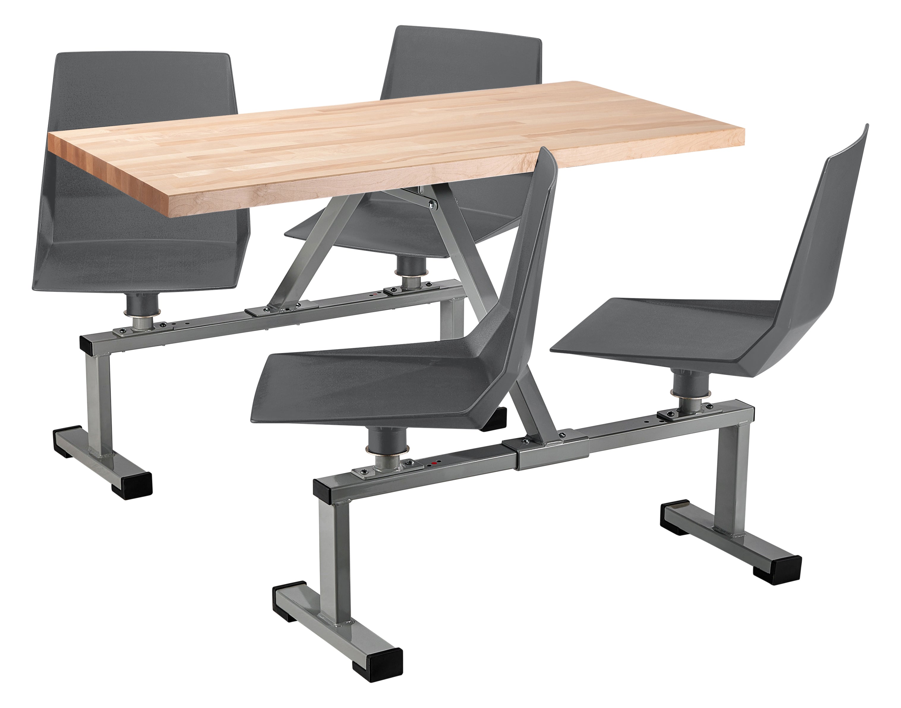 NPS® Cluster Swivel Booth, 24"x48", Butcherblock Top, Seat Color: Charcoal, Frame Color: Soft Grey  (Specify Laminate Color)