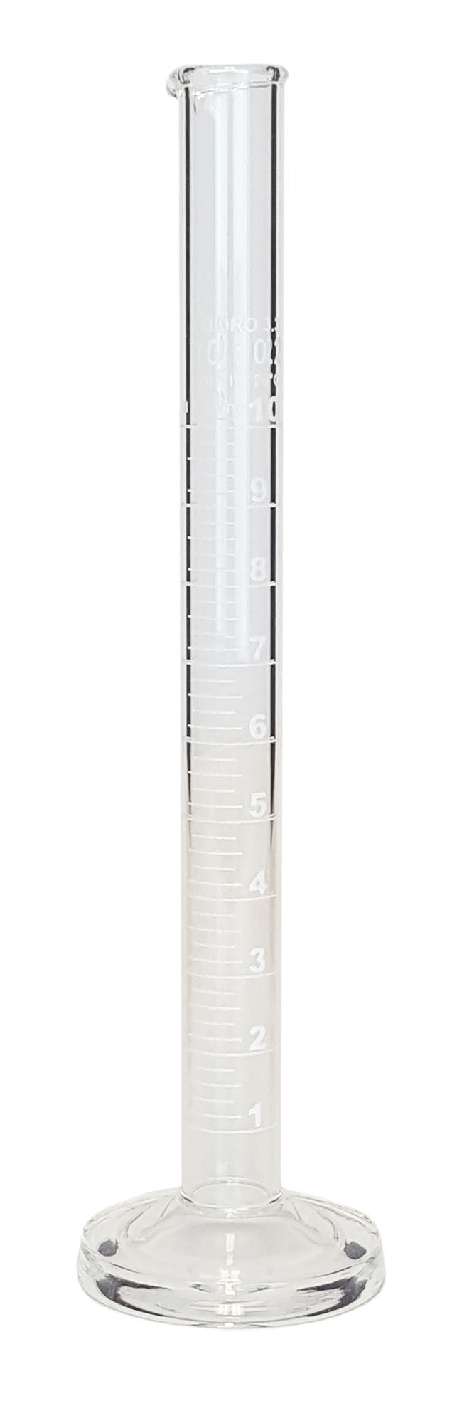 Cylinder Single Scale 10ml. Borosilicate Glass, White Graduations.