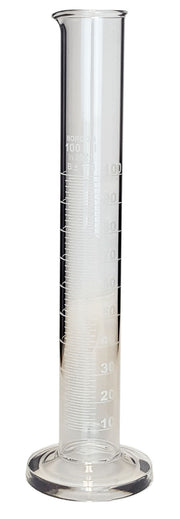 Cylinder Single Scale 100ml. Borosilicate Glass, White Graduations.
