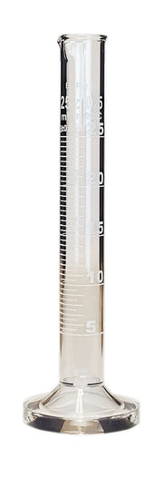 Cylinder Single Scale 25ml, Borosilicate Glass, White Graduations.