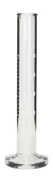 Cylinder Single Scale 50ml. Borosilicate Glass, White Graduations.