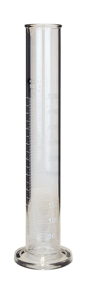 Cylinder Single Scale 500ml. Borosilicate Glass, White Graduations.