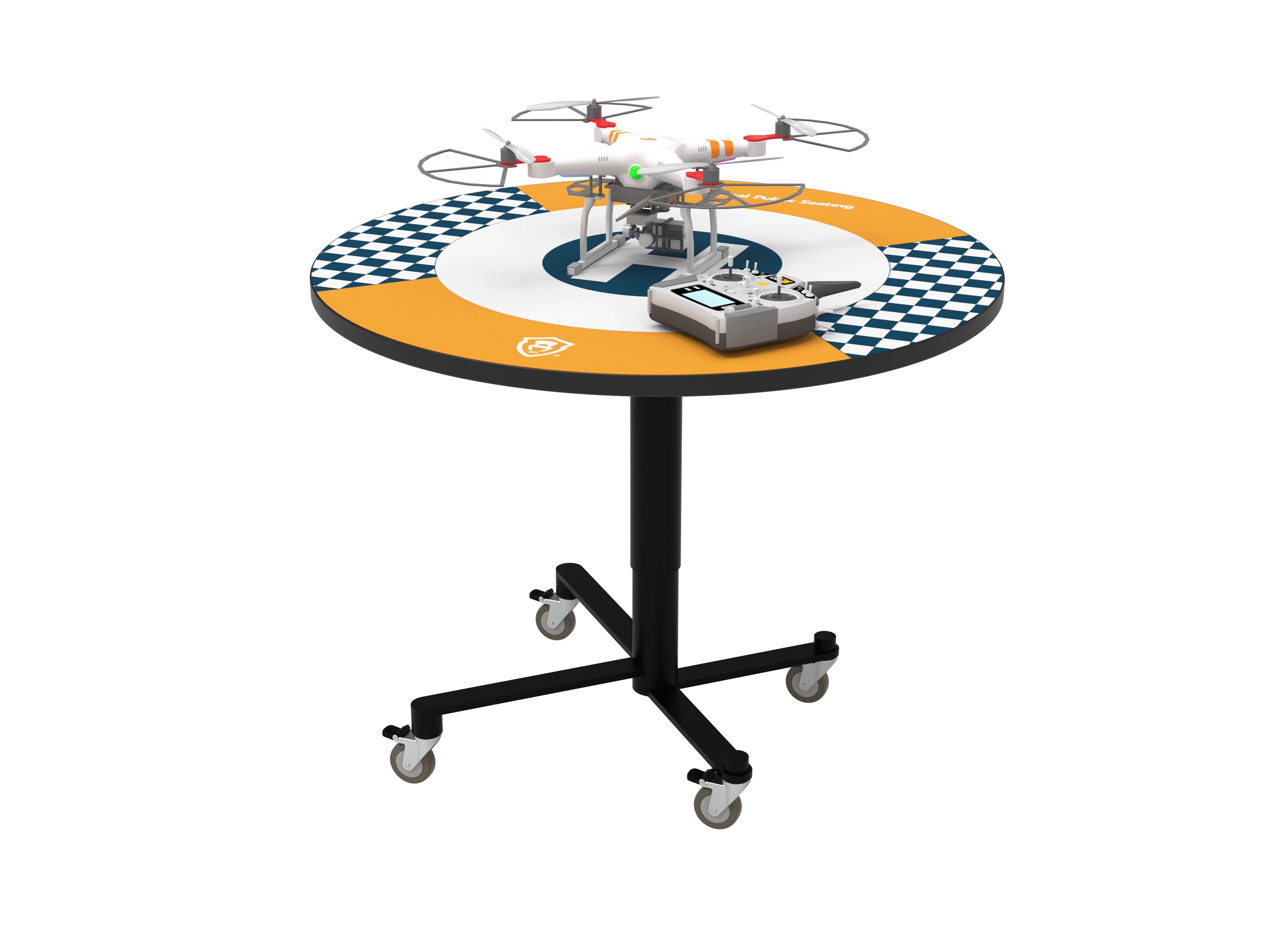 NPS® Air-Lift Café Table, 42" Round, Whiteboard Top, Particleboard Core/Vinyl T-Mold