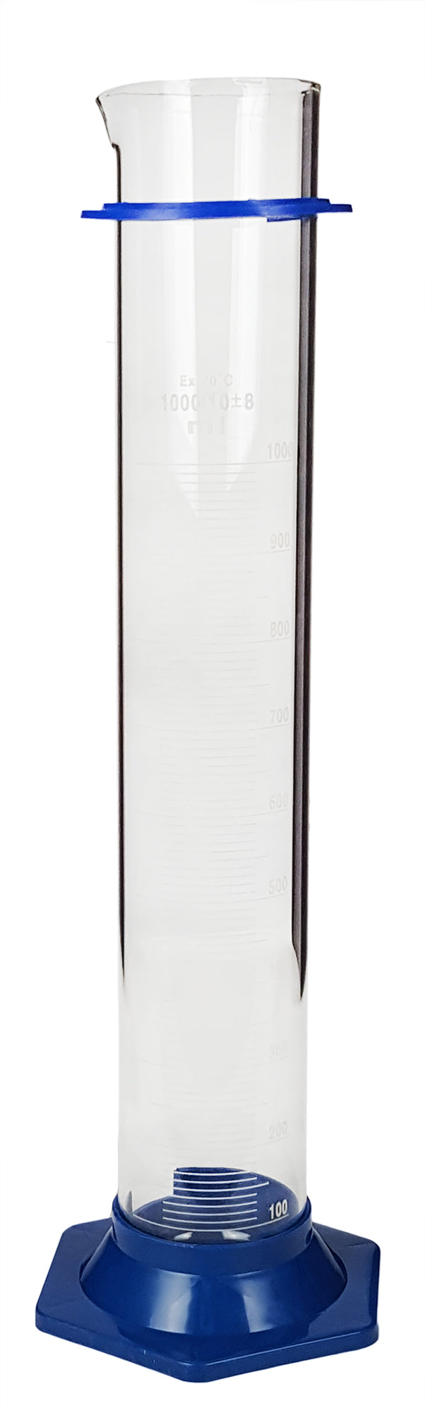 Cylinder 1000ml. Borosilicate Glass with plastic base and bumper guard.