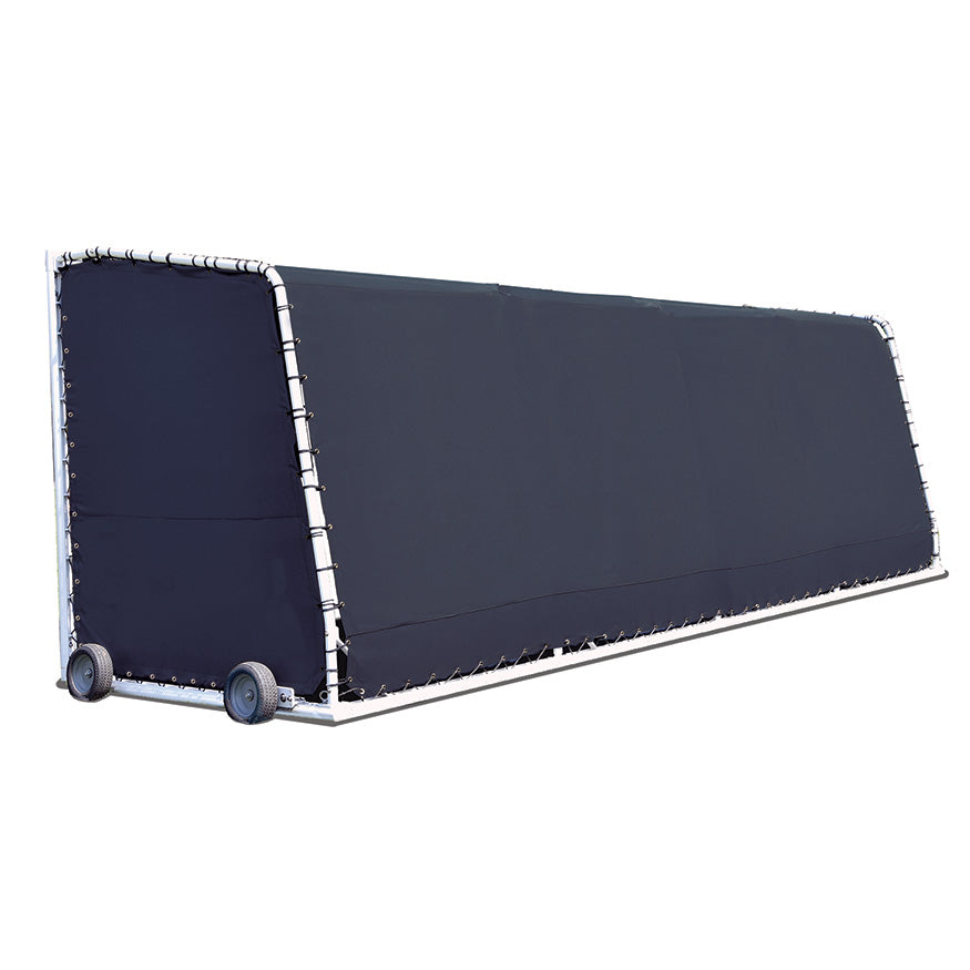 Club Team Shelter - Portable - Aluminum Frame with Weather Resistant Covering - 10 Seat (Navy Blue with Custom Graphics)