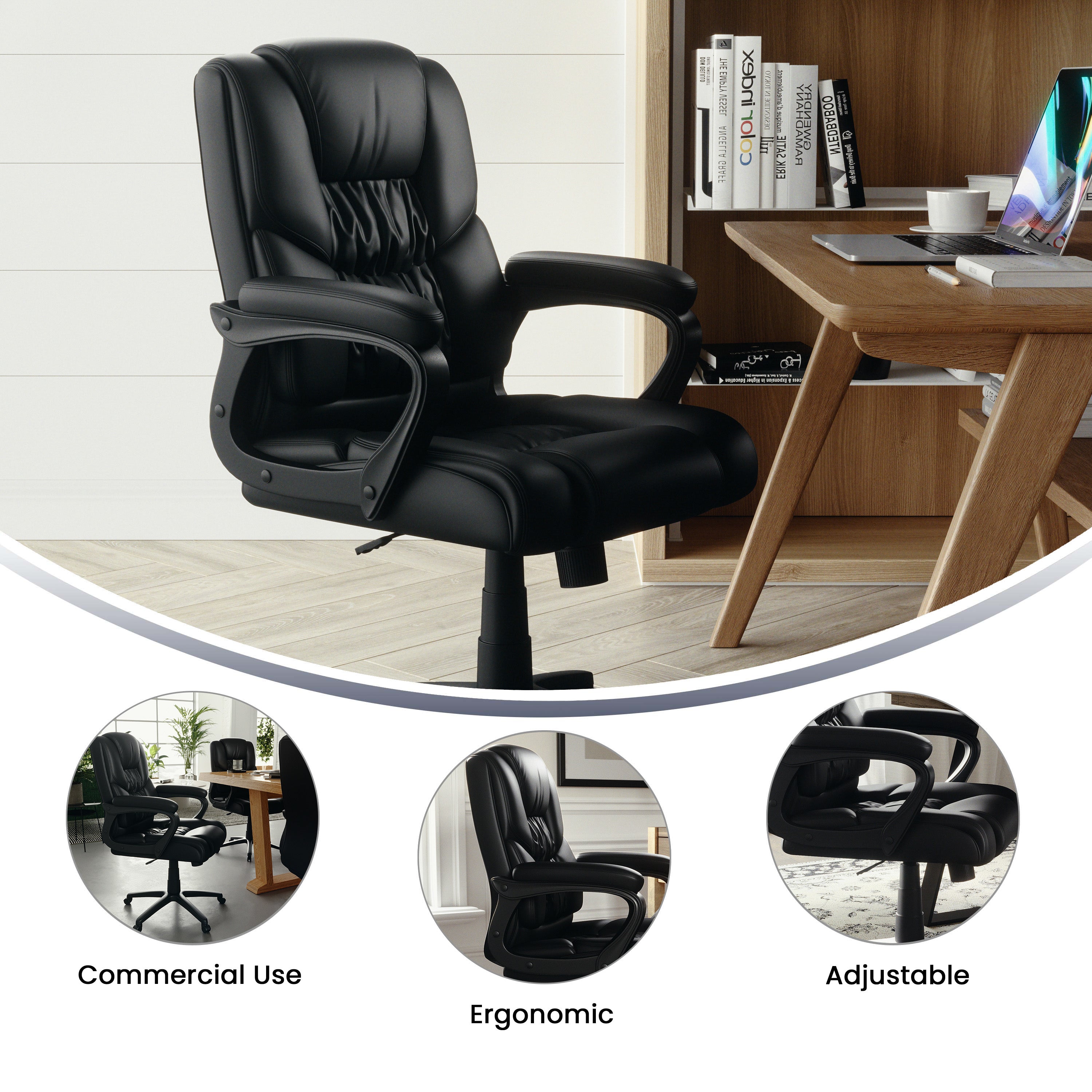 Flash Fundamentals Big & Tall 400 lb. Rated Black LeatherSoft Swivel Office Chair with Padded Arms