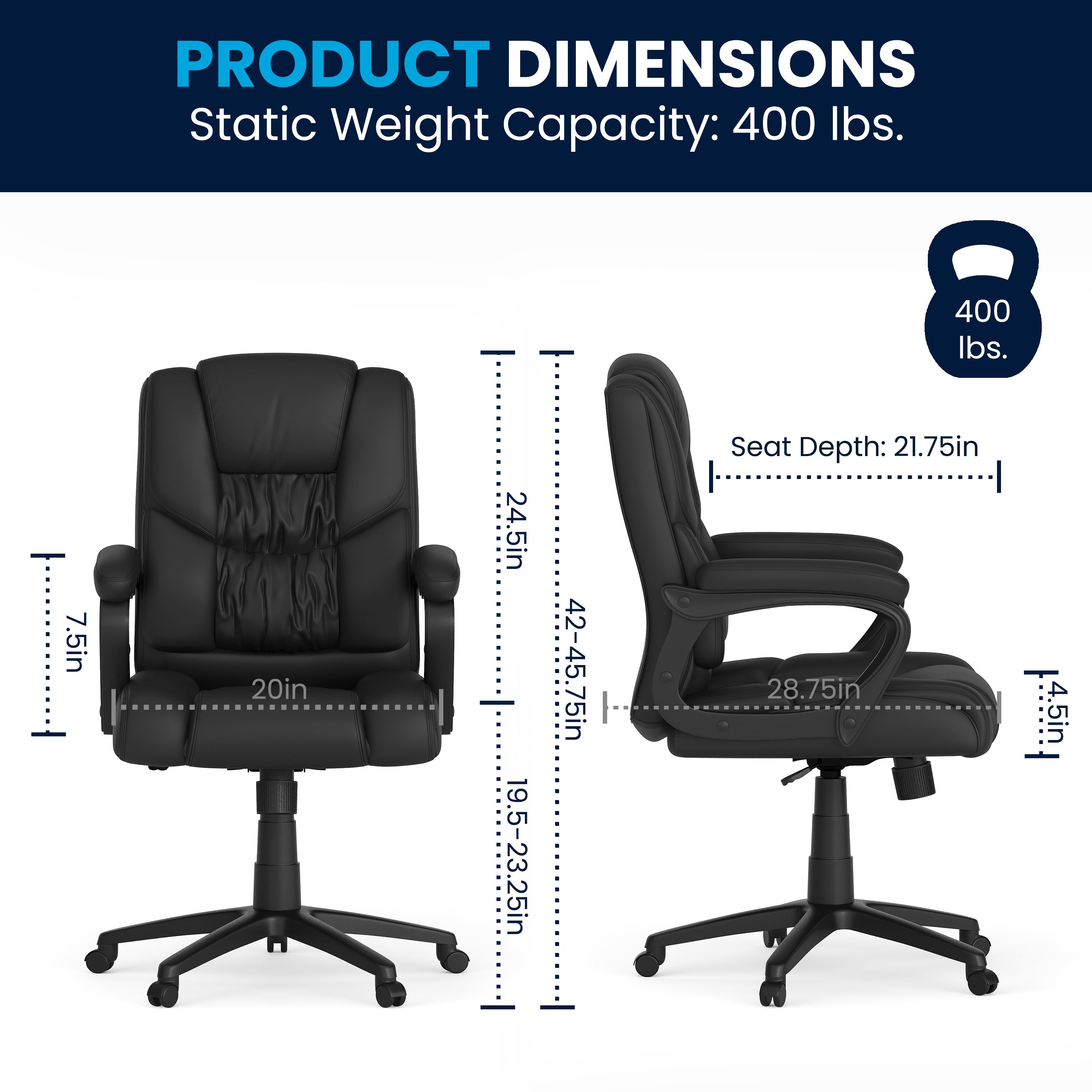 Flash Fundamentals Big & Tall 400 lb. Rated Black LeatherSoft Swivel Office Chair with Padded Arms