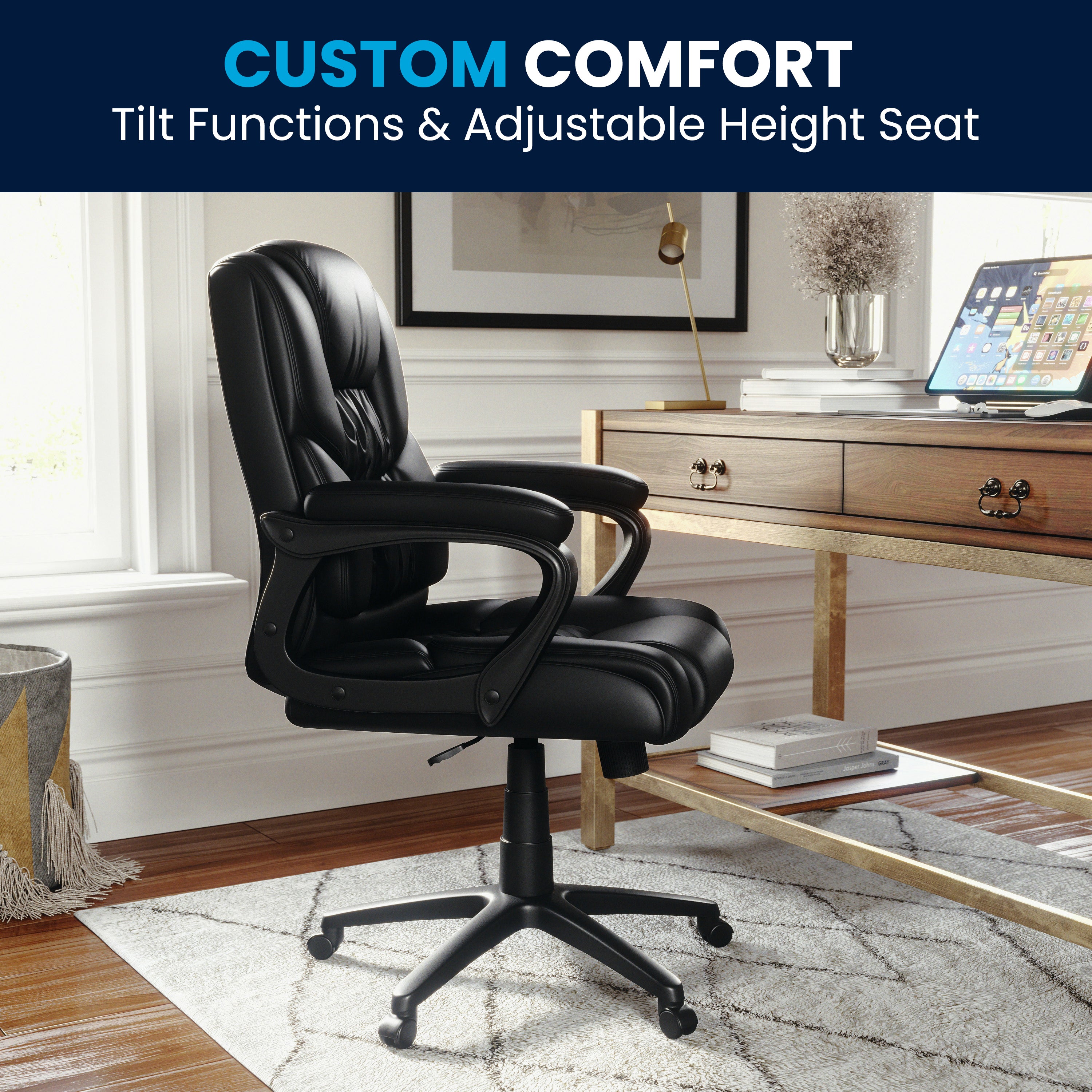 Flash Fundamentals Big & Tall 400 lb. Rated Black LeatherSoft Swivel Office Chair with Padded Arms
