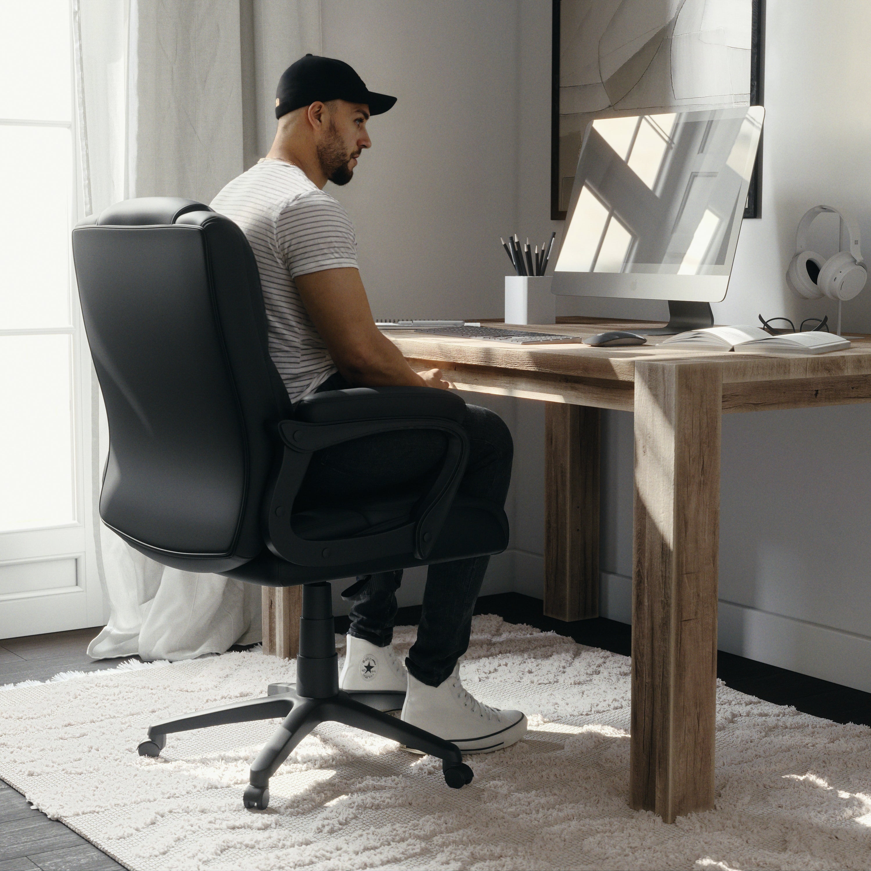 Flash Fundamentals Big & Tall 400 lb. Rated Black LeatherSoft Swivel Office Chair with Padded Arms