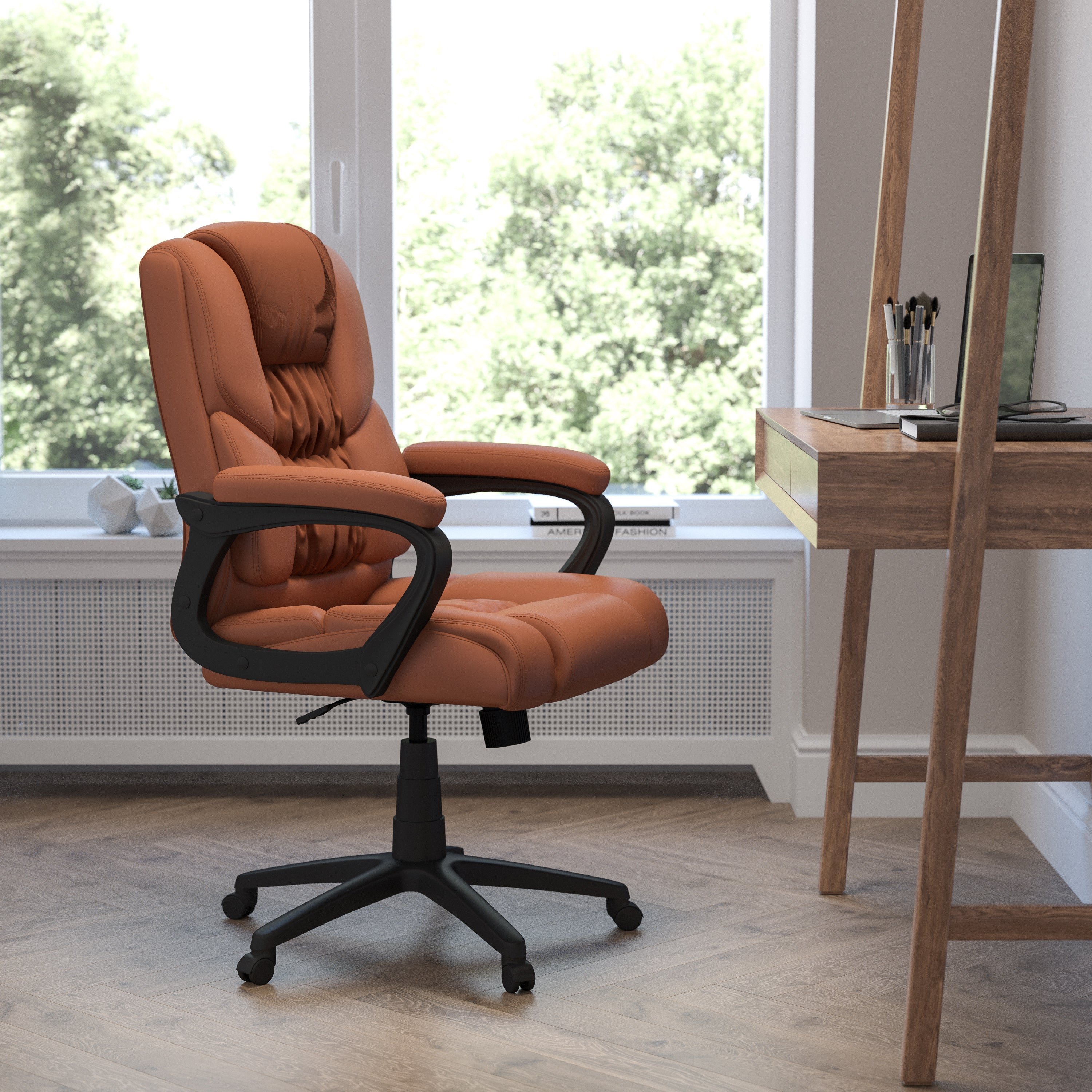 Flash Fundamentals Big & Tall 400 lb. Rated Brown LeatherSoft Swivel Office Chair with Padded Arms
