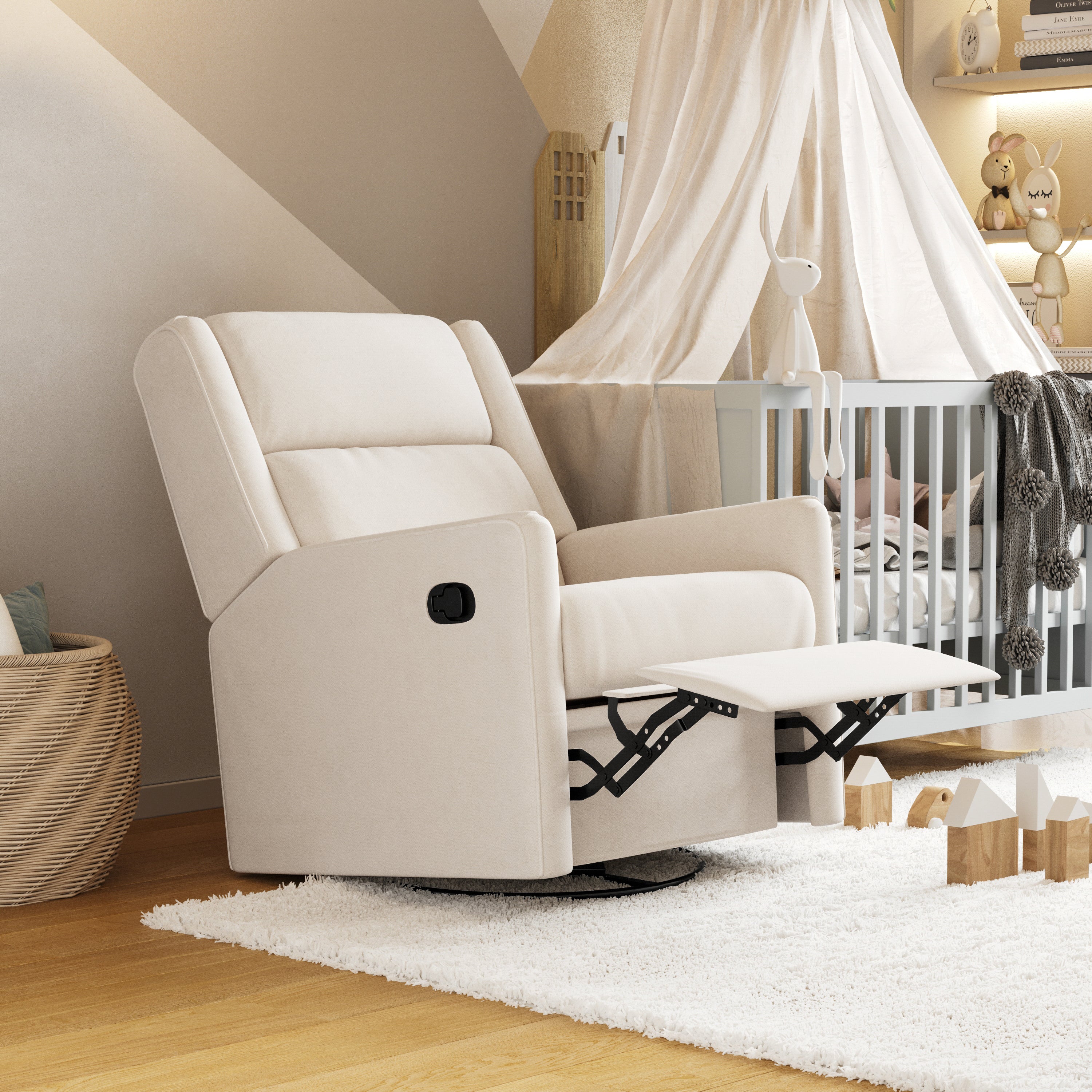 Cash Swivel Glider Rocker Recliner Chair, Manual 360 Degree Swivel Recliner Perfect for Living Room, Bedroom, or Nursery in Cream Upholstery