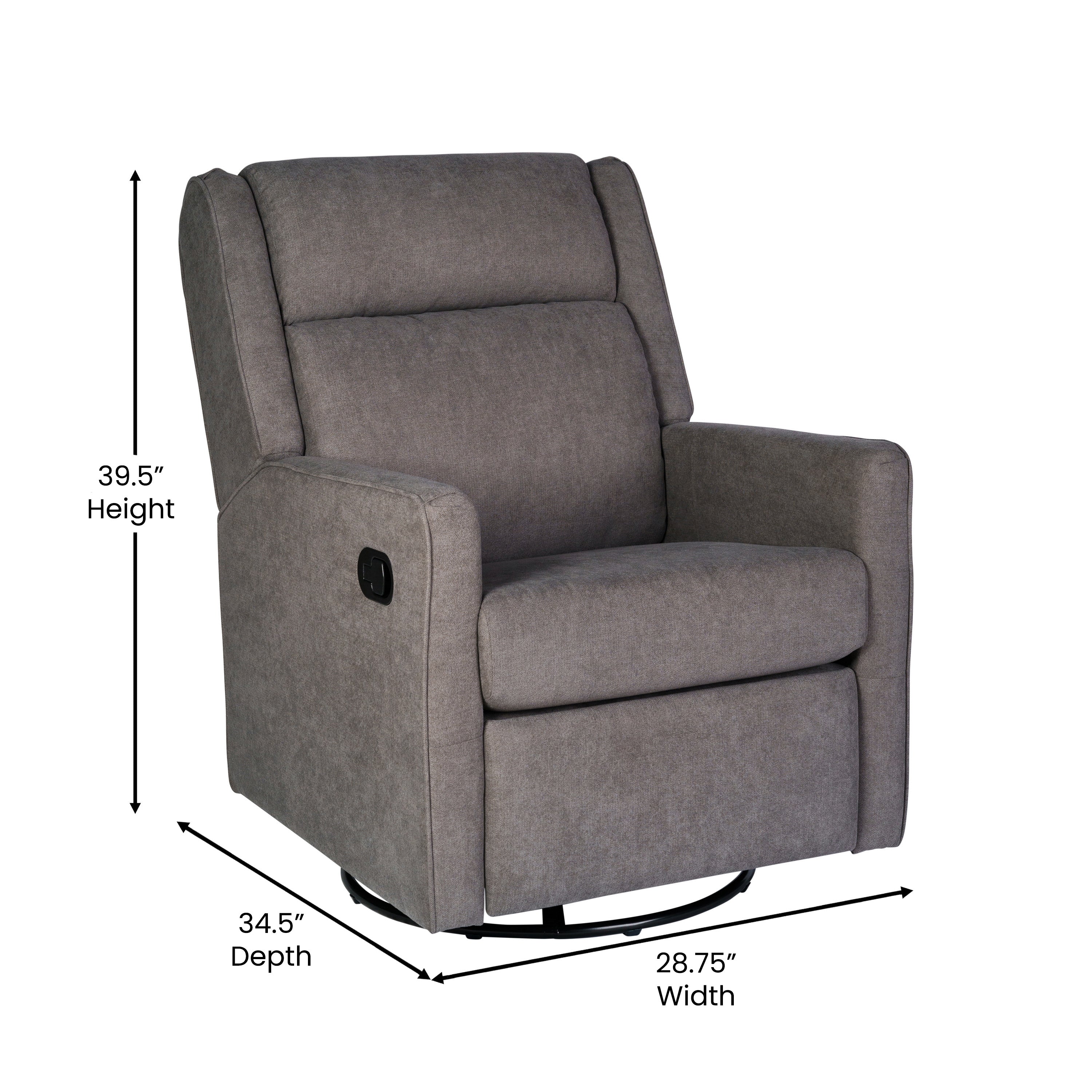 Cash Swivel Glider Rocker Recliner Chair, Manual 360 Degree Swivel Recliner Perfect for Living Room, Bedroom, or Nursery in Dark Gray Upholstery
