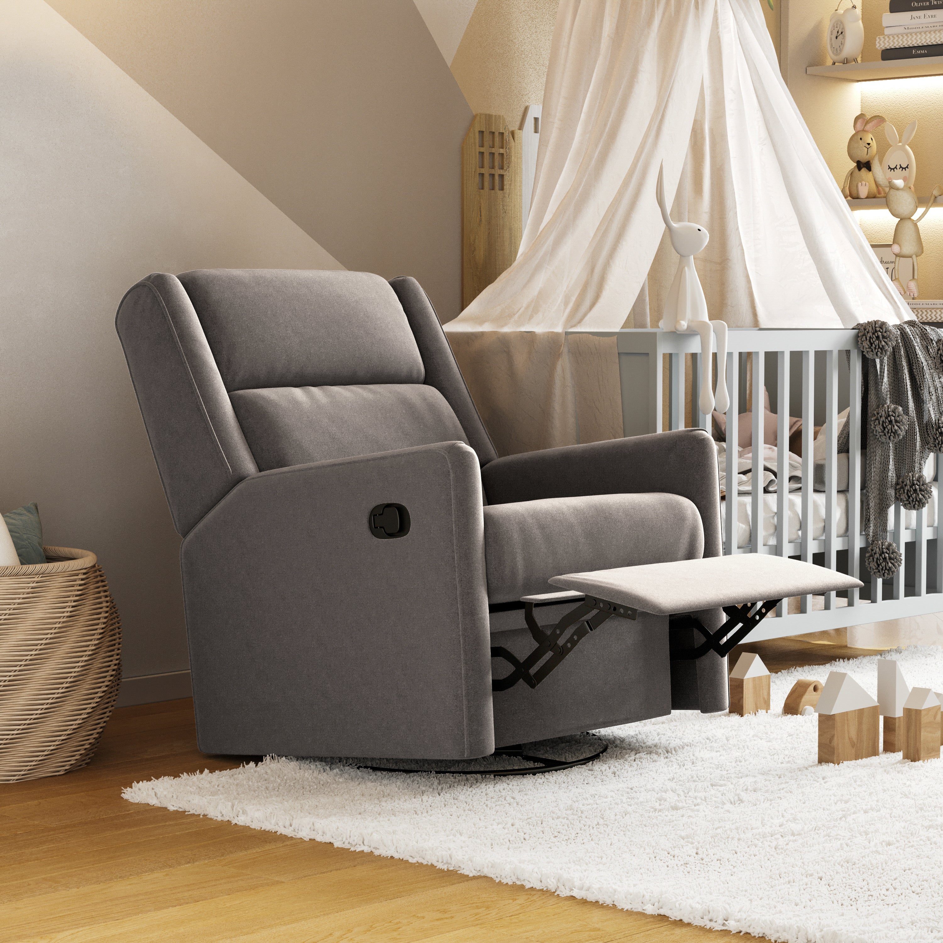 Cash Swivel Glider Rocker Recliner Chair, Manual 360 Degree Swivel Recliner Perfect for Living Room, Bedroom, or Nursery in Dark Gray Upholstery