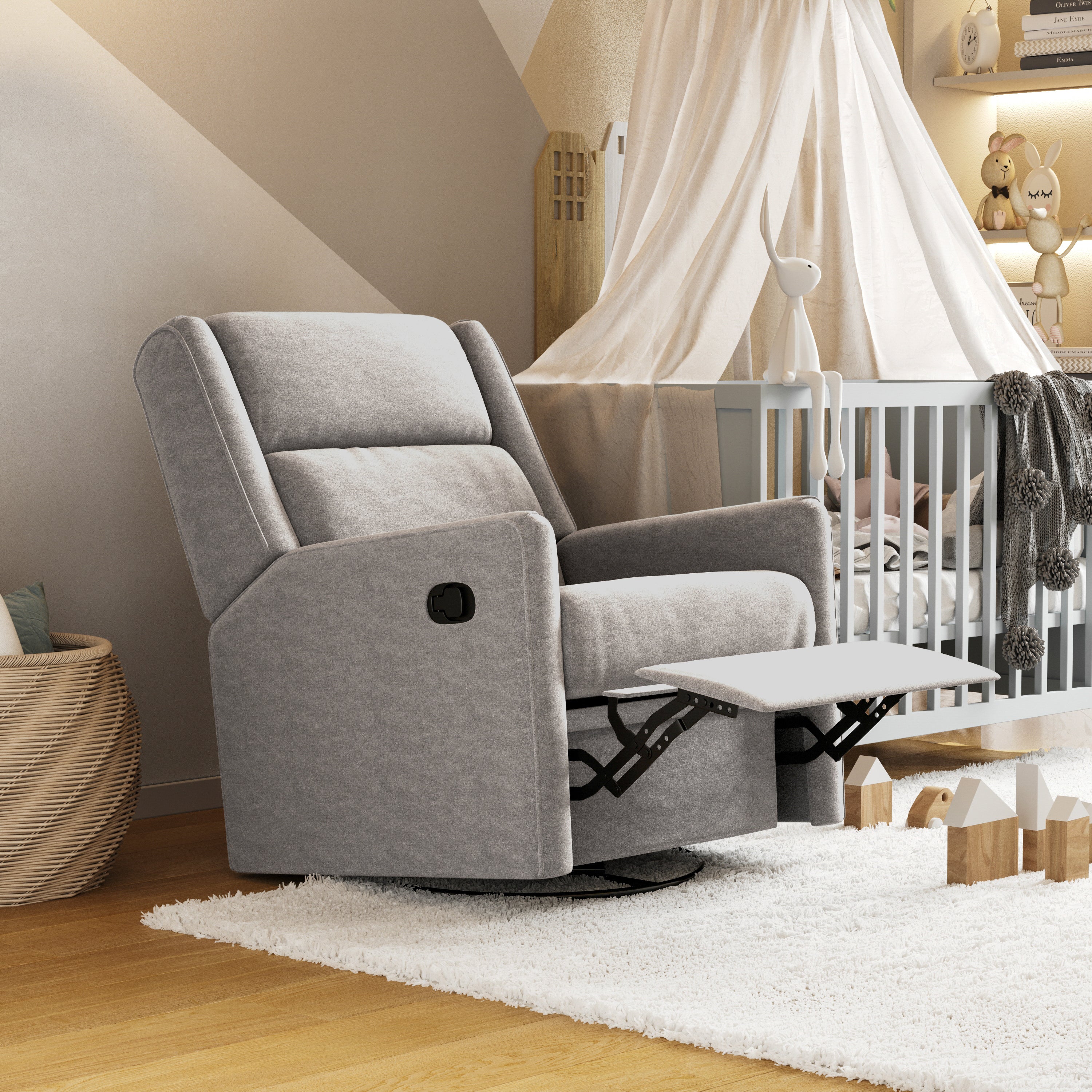Cash Swivel Glider Rocker Recliner Chair, Manual 360 Degree Swivel Recliner Perfect for Living Room, Bedroom, or Nursery in Light Gray Upholstery