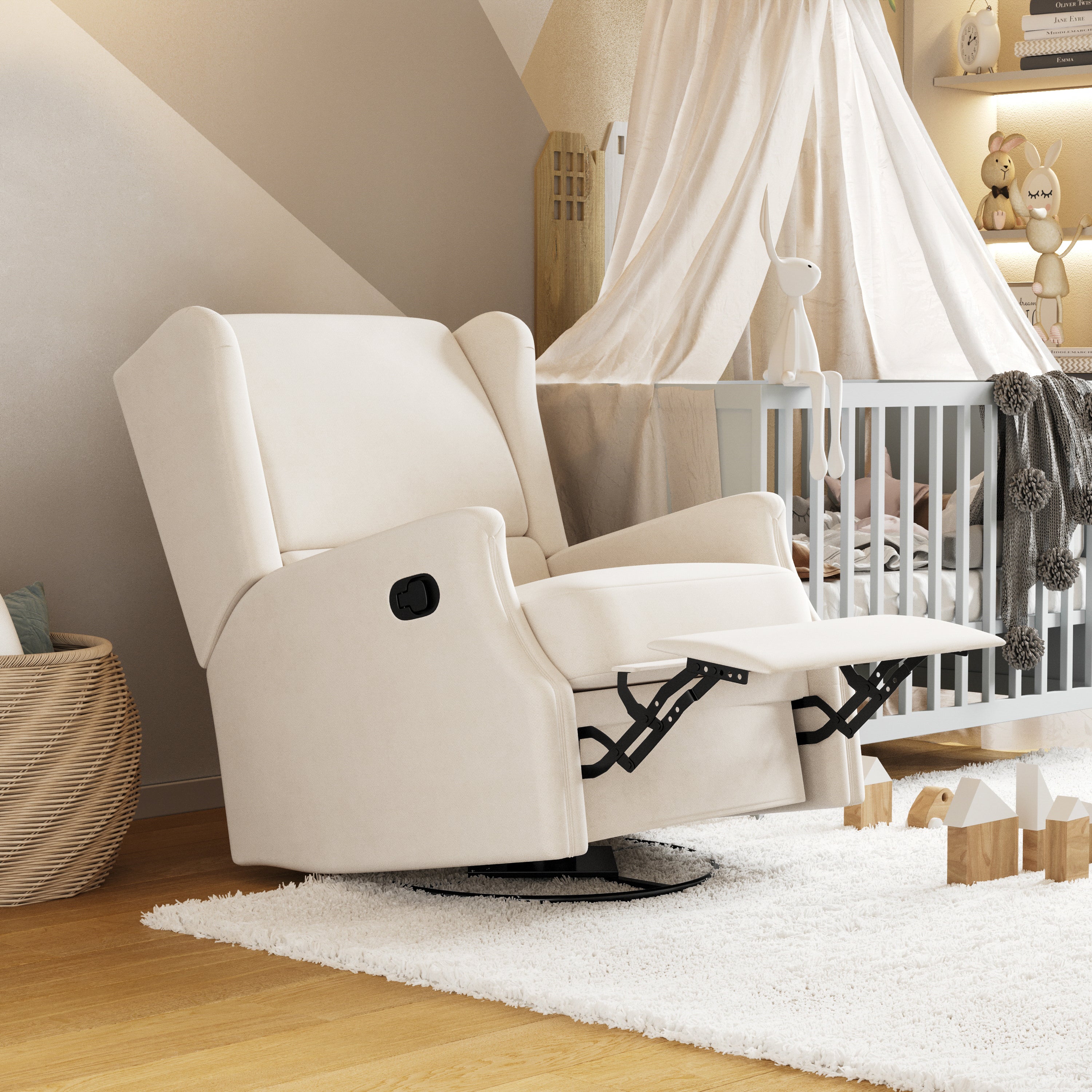 Omma Swivel Glider Rocker Recliner Chair, Manual 360 Degree Swivel Wingback Recliner Perfect for Living Room, Bedroom, or Nursery in Cream