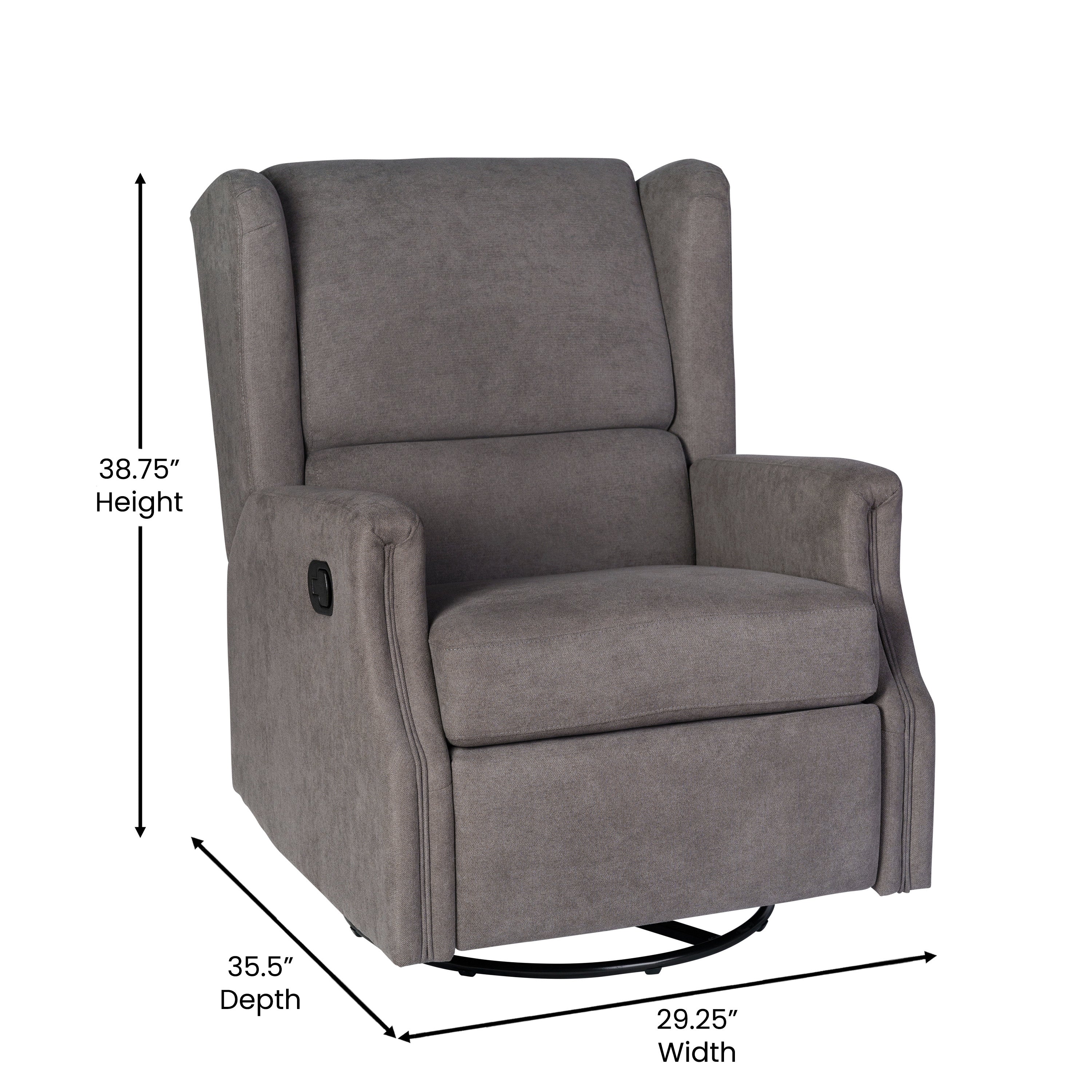 Omma Swivel Glider Rocker Recliner Chair, Manual 360 Degree Swivel Wingback Recliner Perfect for Living Room, Bedroom, or Nursery in Dark Gray