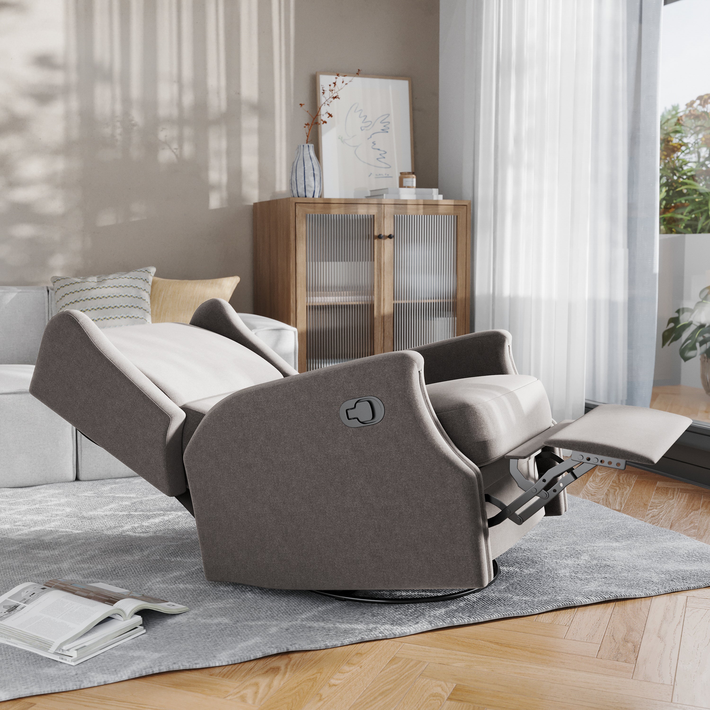 Omma Swivel Glider Rocker Recliner Chair, Manual 360 Degree Swivel Wingback Recliner Perfect for Living Room, Bedroom, or Nursery in Dark Gray
