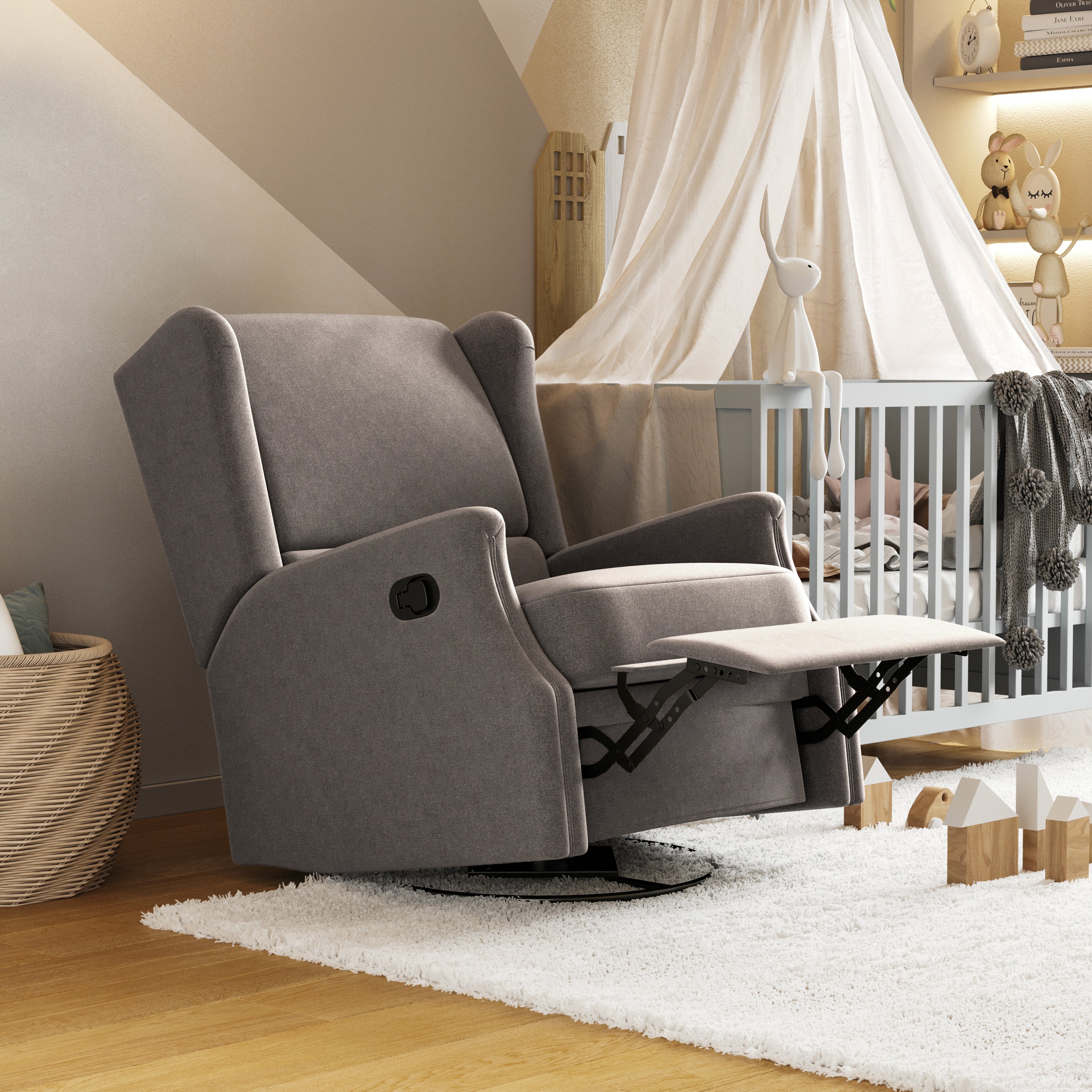 Omma Swivel Glider Rocker Recliner Chair, Manual 360 Degree Swivel Wingback Recliner Perfect for Living Room, Bedroom, or Nursery in Dark Gray