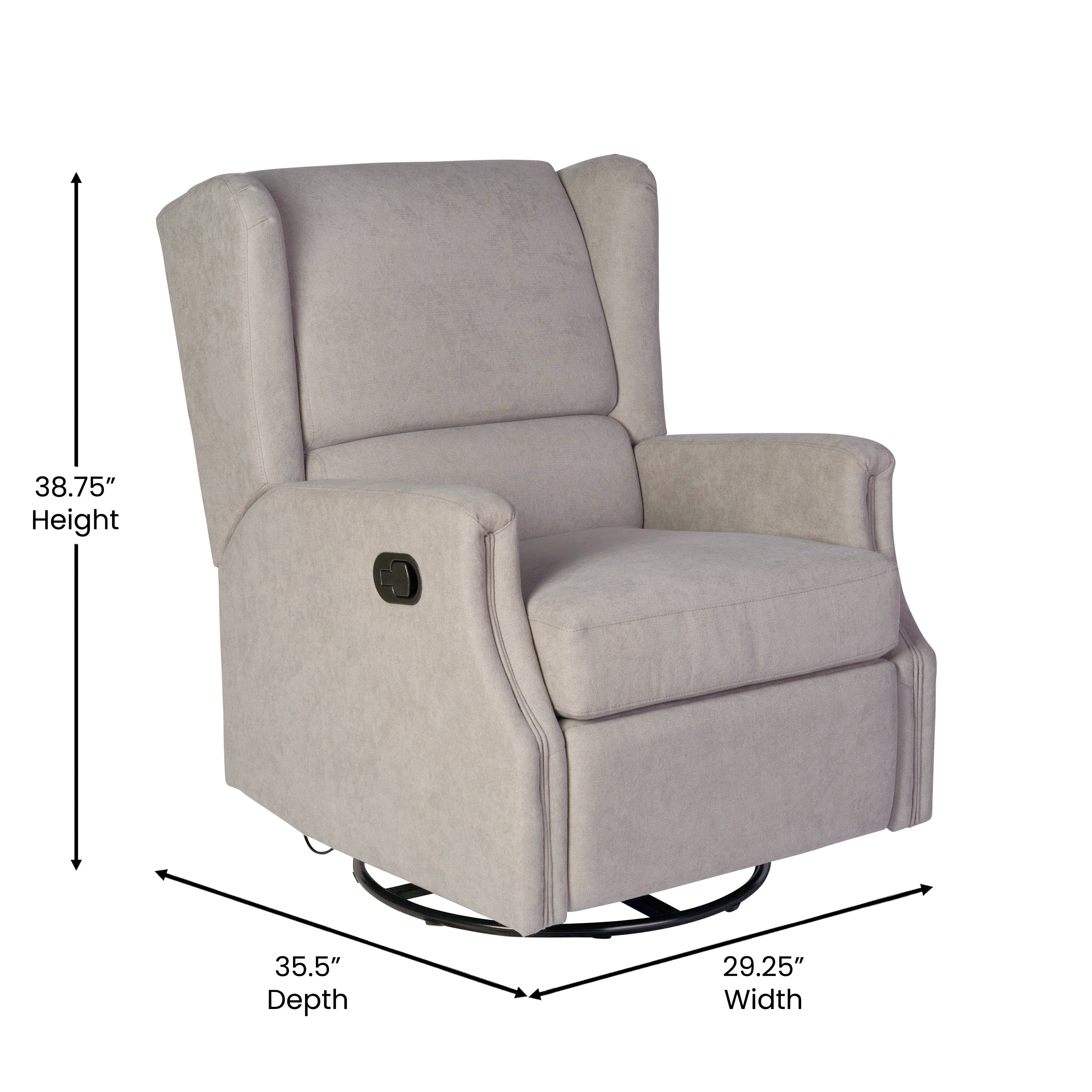 Omma Swivel Glider Rocker Recliner Chair, Manual 360 Degree Swivel Wingback Recliner Perfect for Living Room, Bedroom, or Nursery in Light Gray