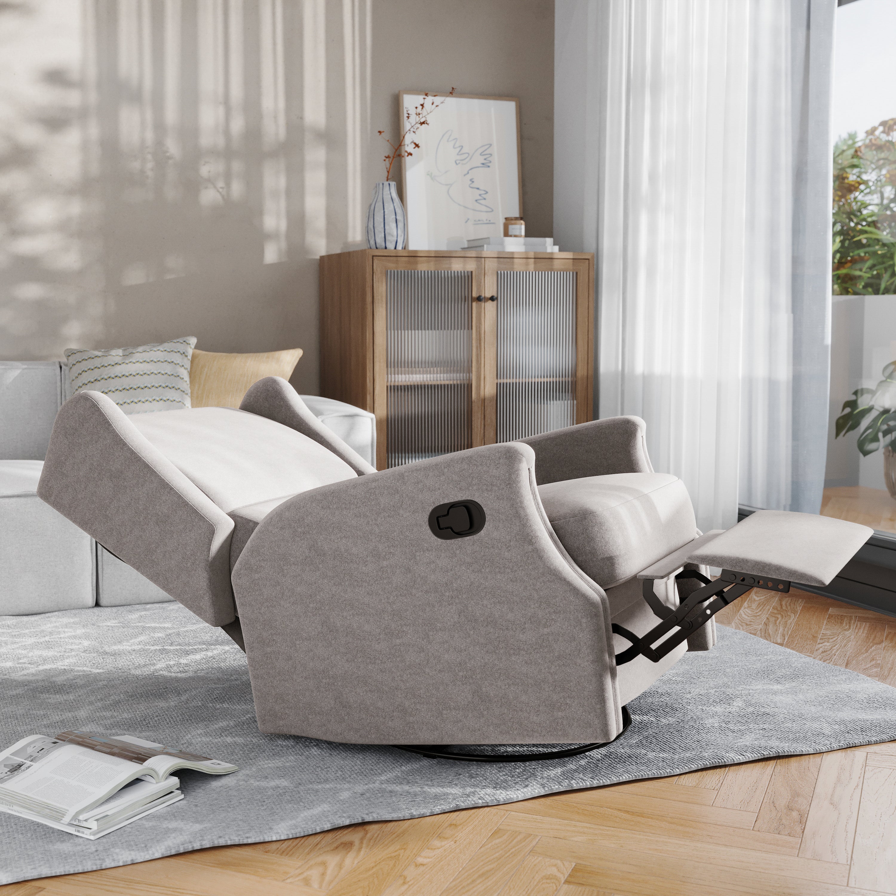Omma Swivel Glider Rocker Recliner Chair, Manual 360 Degree Swivel Wingback Recliner Perfect for Living Room, Bedroom, or Nursery in Light Gray