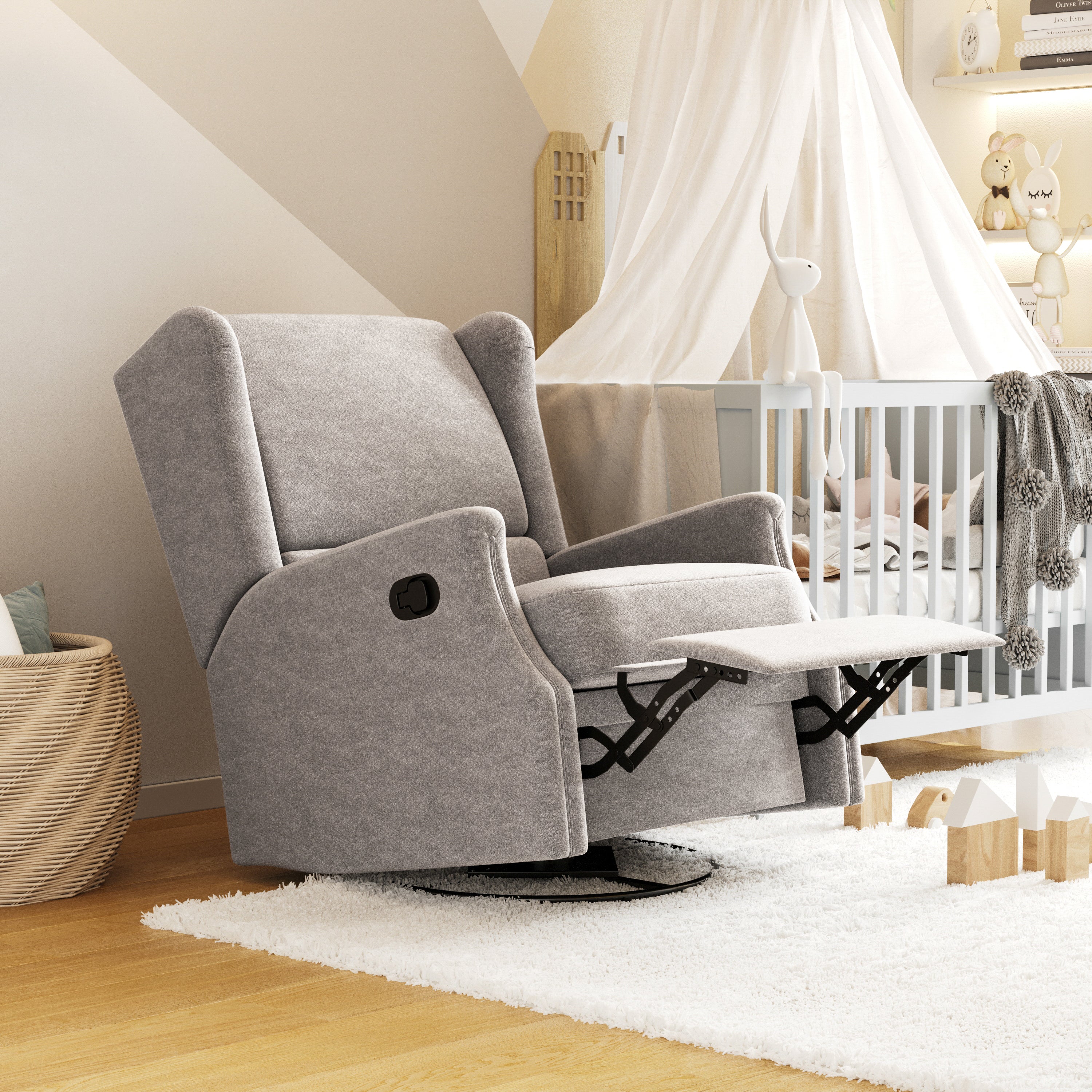 Omma Swivel Glider Rocker Recliner Chair, Manual 360 Degree Swivel Wingback Recliner Perfect for Living Room, Bedroom, or Nursery in Light Gray