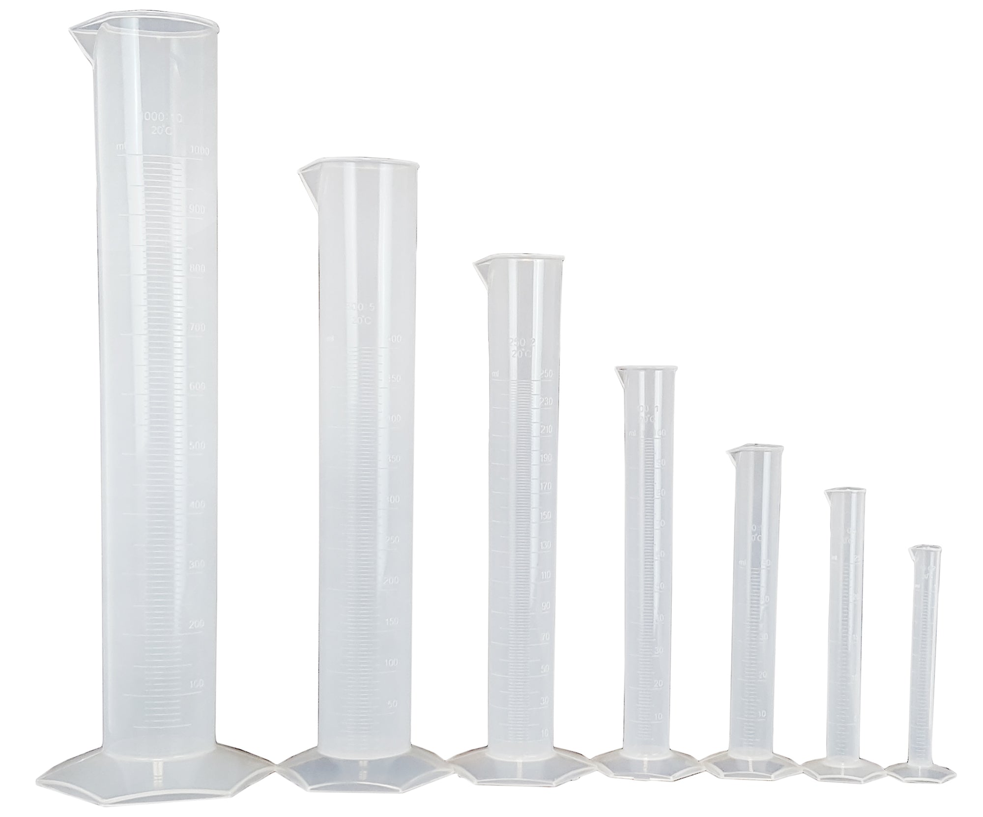 Cylinder PP Graduated Pack 7 Assorted sizes.