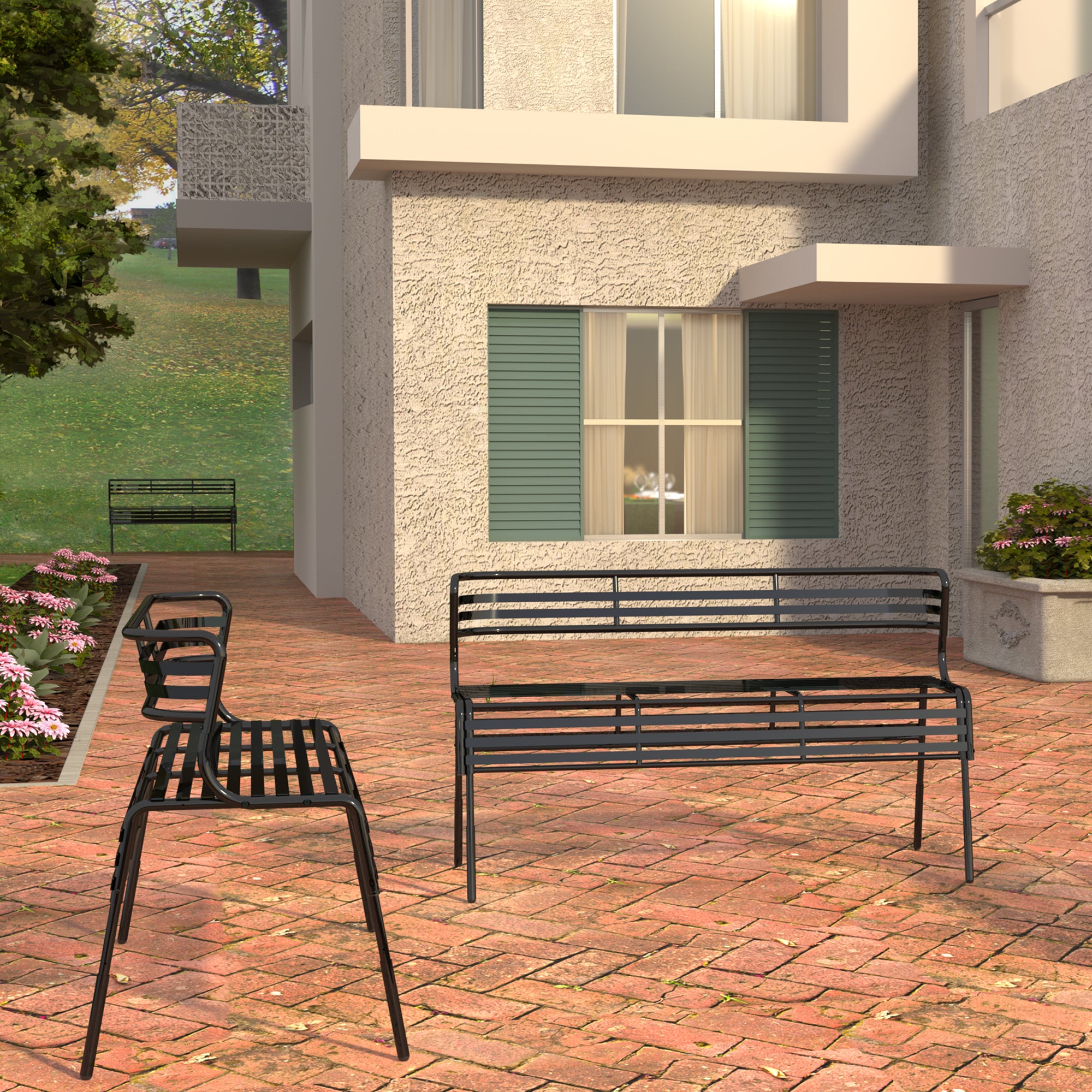 Cogo Bench With Back Black