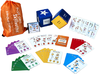 Halfpint Bilingual Skillastics® 1,6: Shape Die, 1, 6" Color Die, 36 Activity Cards