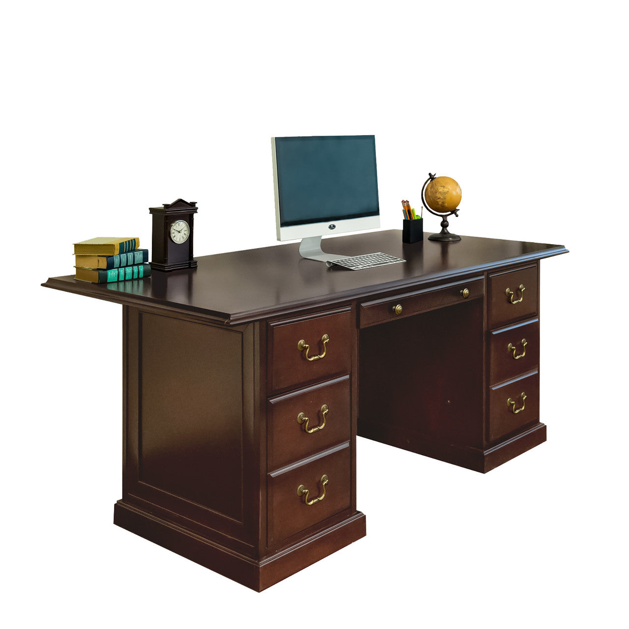 OfficeSource Rowland 72"W Executive Desk - Mahogany