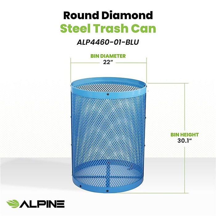 Alpine Industries Outdoor Diamond Steel Trash Can Frame, 36 Gallon, Blue