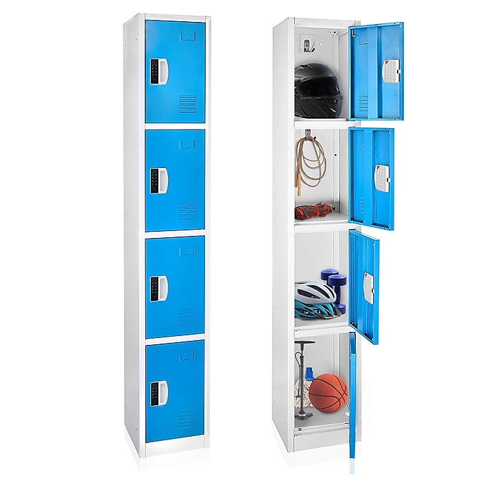 72" H x 12" W  4-Tier Steel Storage Locker with Digital Lock, Blue, Pack of 4