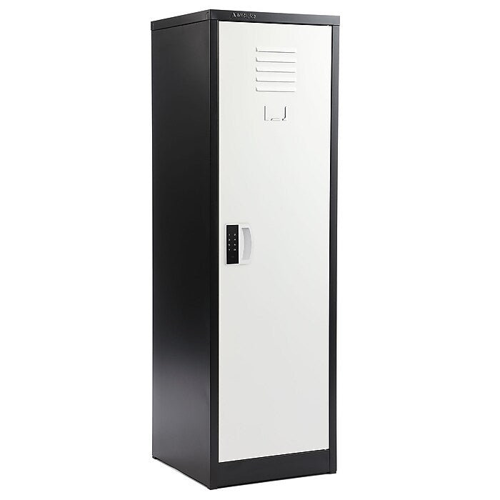 48" H x 15" W Steel Single Tier Storage Locker with Digital Lock, Black and White