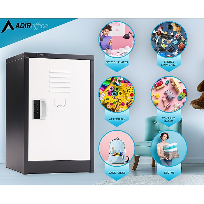 24" H x 15" W Steel Single Tier Storage Locker with Digital Lock, Black and White