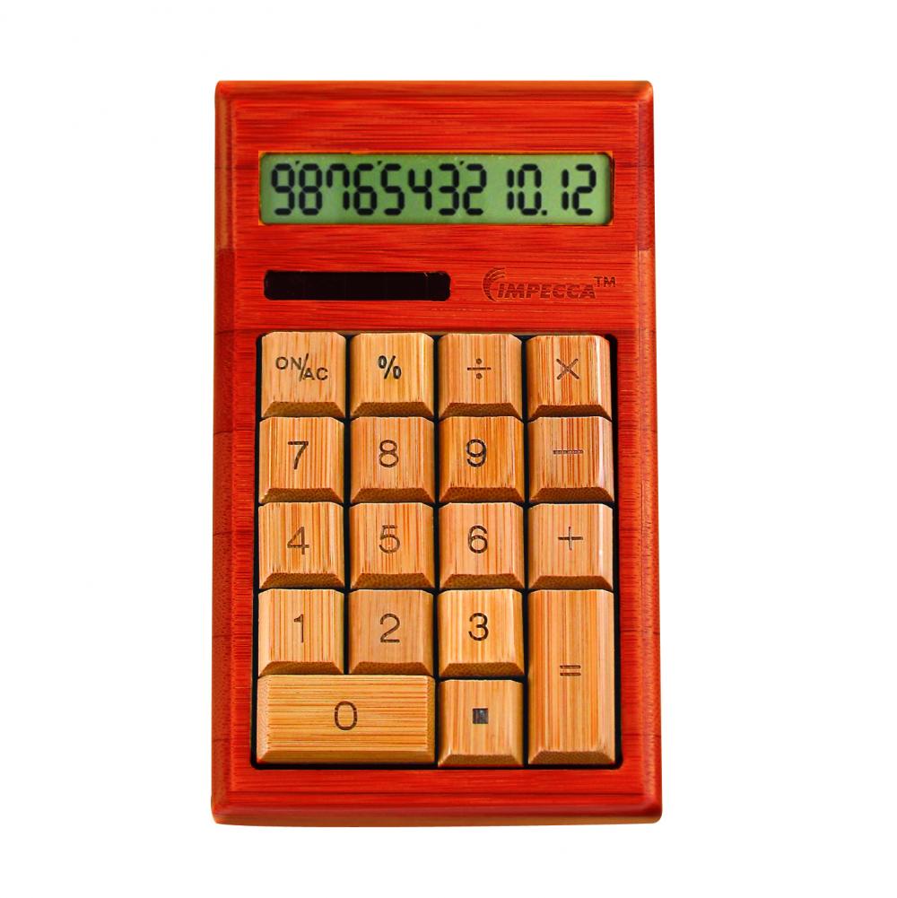 Impecca 12-Digits Bamboo Custom Carved Desktop Calculator - Cherry Color